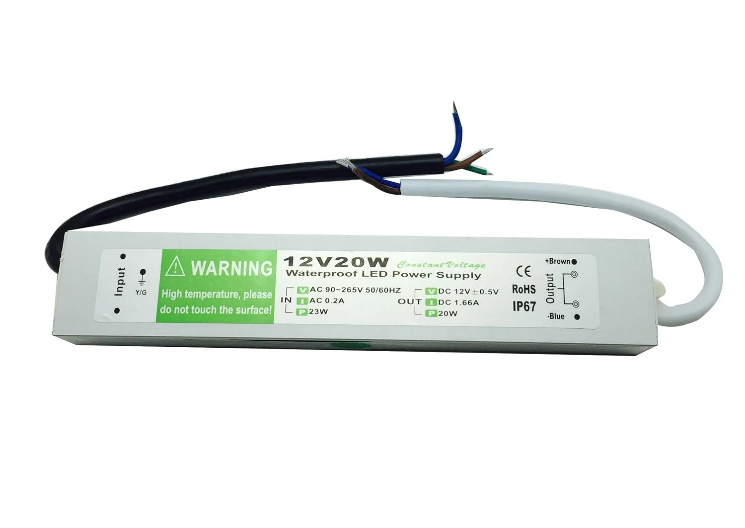 منبع تغذیه LED ضد آب Pearlight 12V 20W IP67، ترانسفورماتور آلیاژ آلومینیوم AC90-265 به خروجی 12 ولت DC منبع تغذیه LED ضد آب Pearlight 12V 20W IP67، ترانسفورماتور آلیاژ آلومینیوم AC90-265 به خروجی 12 ولت DC