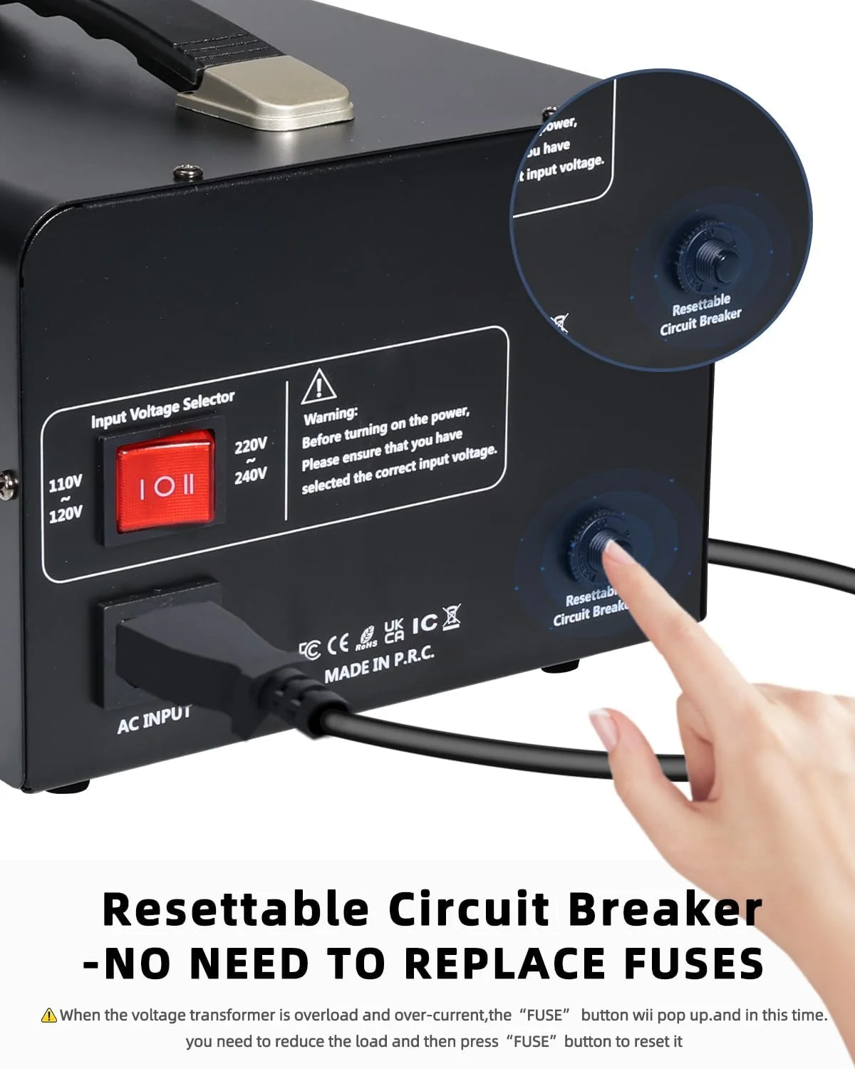 مبدل ولتاژ 5000 وات LVYUAN، ترانسفورماتور سنگین افزاینده/کاهنده AC 110V/120V/220V/240V با 3 پریز آمریکایی، 3 پریز جهانی، محافظ قطع کننده مدار قابل تنظیم مجدد