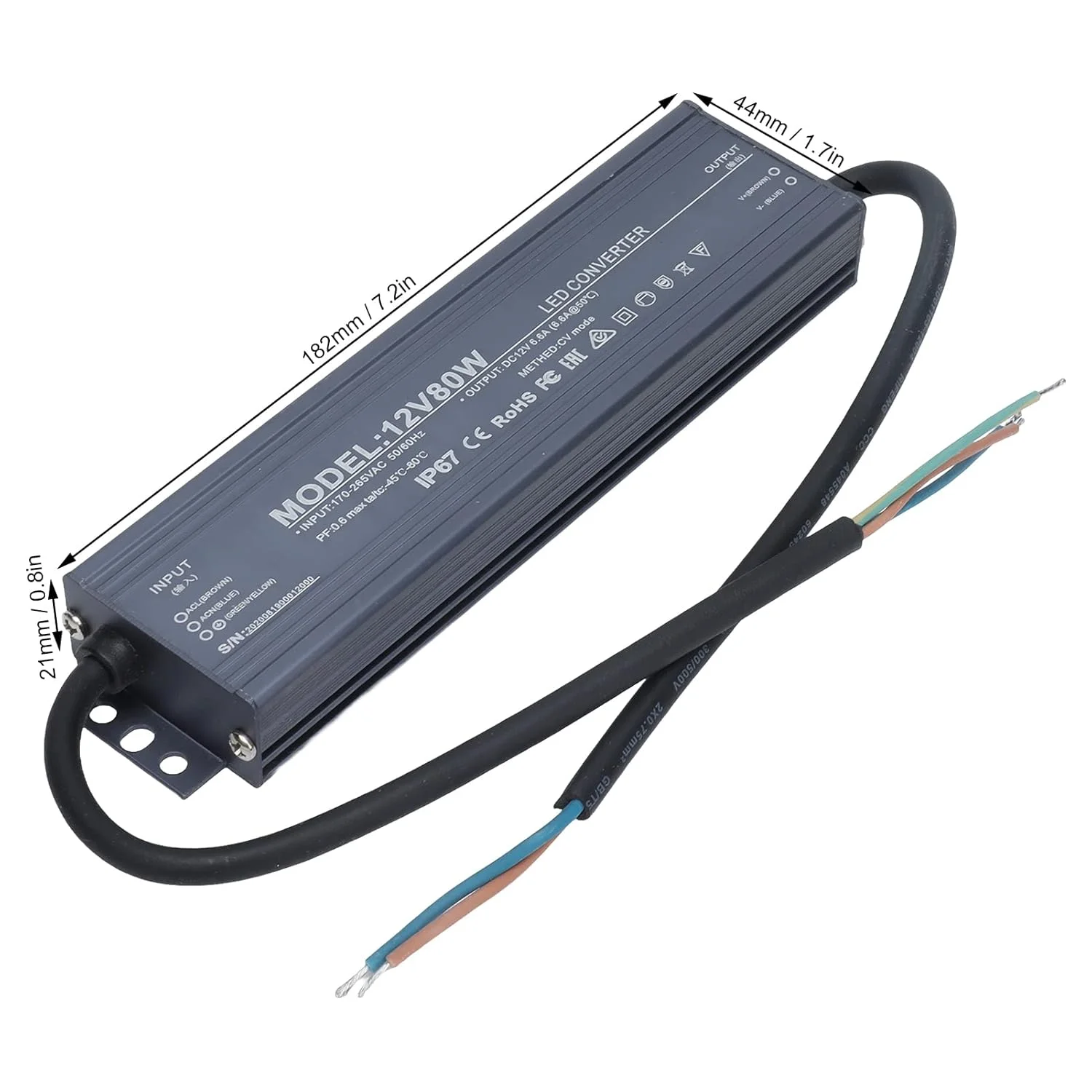 منبع تغذیه ضد آب 80 وات LED با ولتاژ ثابت Eujgoov، ترانسفورماتور ولتاژ ورودی AC170-265V (12V 6.6A) منبع تغذیه ضد آب 80 وات LED با ولتاژ ثابت Eujgoov، ترانسفورماتور ولتاژ ورودی AC170-265V (12V 6.6A)