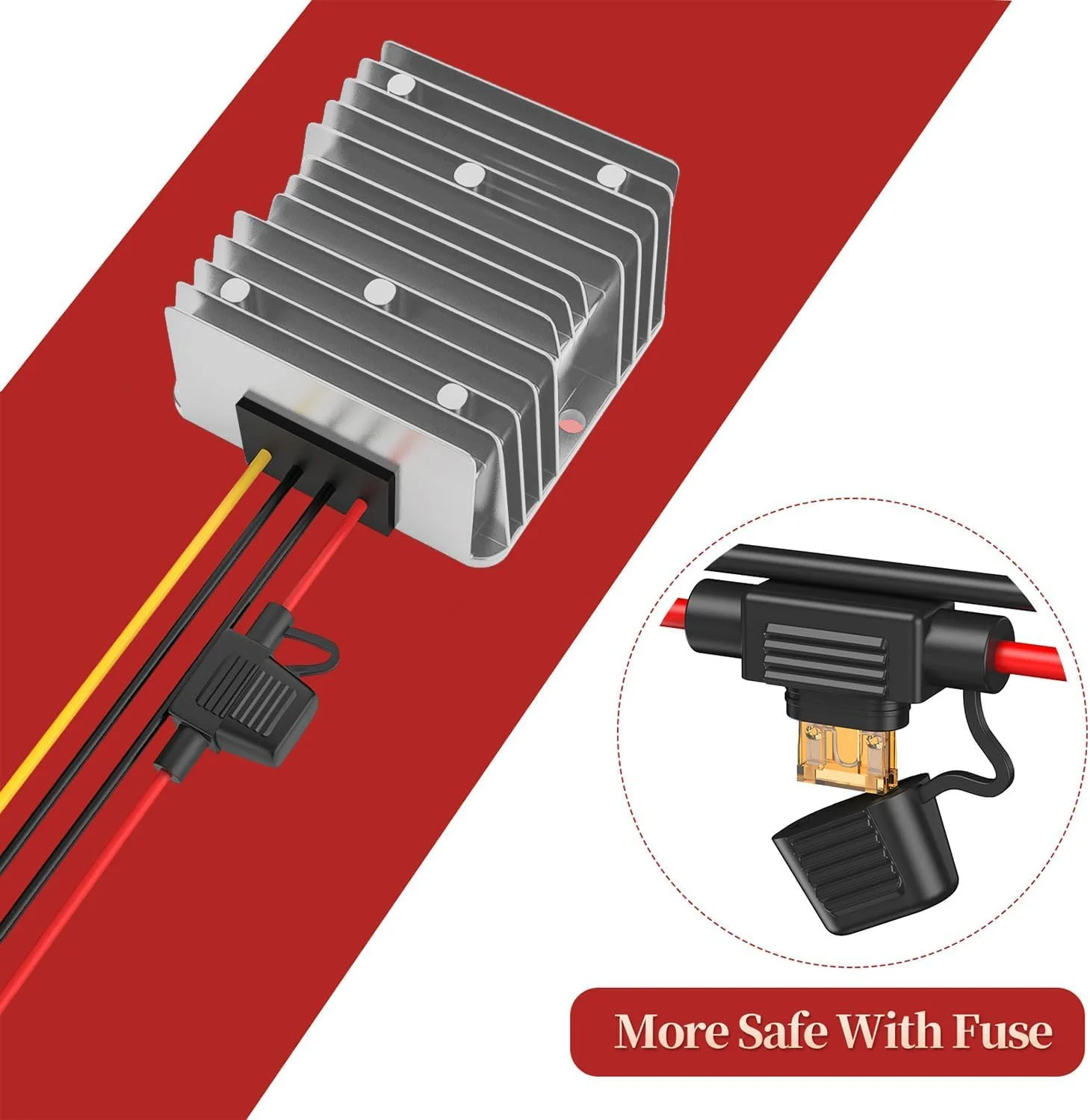 مبدل 24 ولت به 12 ولت 15 آمپر 180 وات با فیوز ضد آب، تنظیم کننده ولتاژ 24 ولت به 12 ولت برای گلف کارت، کامیون LED، قایق