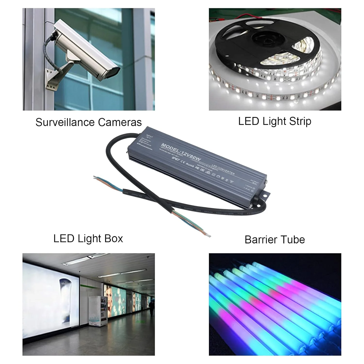 منبع تغذیه ضد آب 80 وات LED با ولتاژ ثابت Eujgoov، ترانسفورماتور ولتاژ ورودی AC170-265V (12V 6.6A) منبع تغذیه ضد آب 80 وات LED با ولتاژ ثابت Eujgoov، ترانسفورماتور ولتاژ ورودی AC170-265V (12V 6.6A)