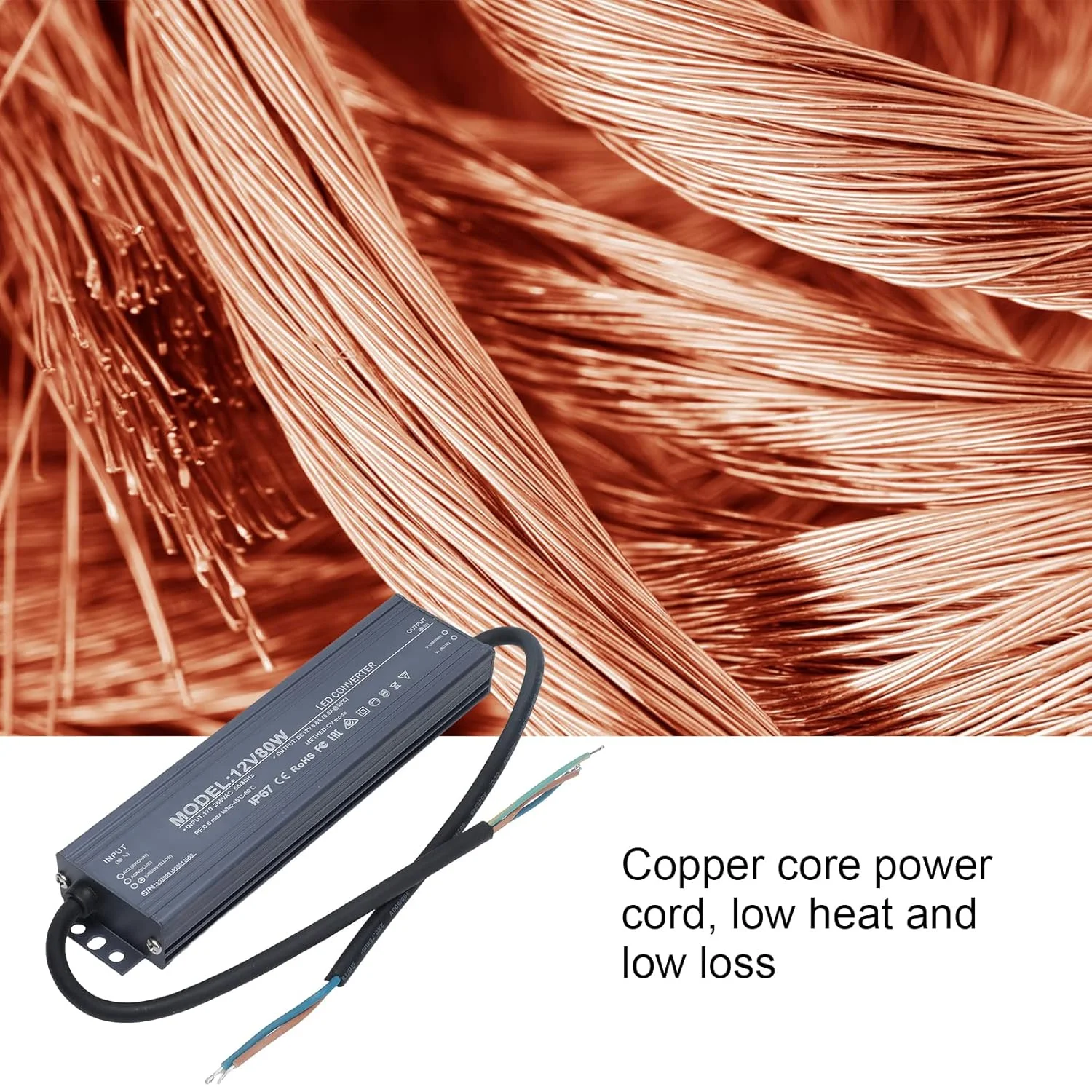 منبع تغذیه ضد آب 80 وات LED با ولتاژ ثابت Eujgoov، ترانسفورماتور ولتاژ ورودی AC170-265V (12V 6.6A) منبع تغذیه ضد آب 80 وات LED با ولتاژ ثابت Eujgoov، ترانسفورماتور ولتاژ ورودی AC170-265V (12V 6.6A)