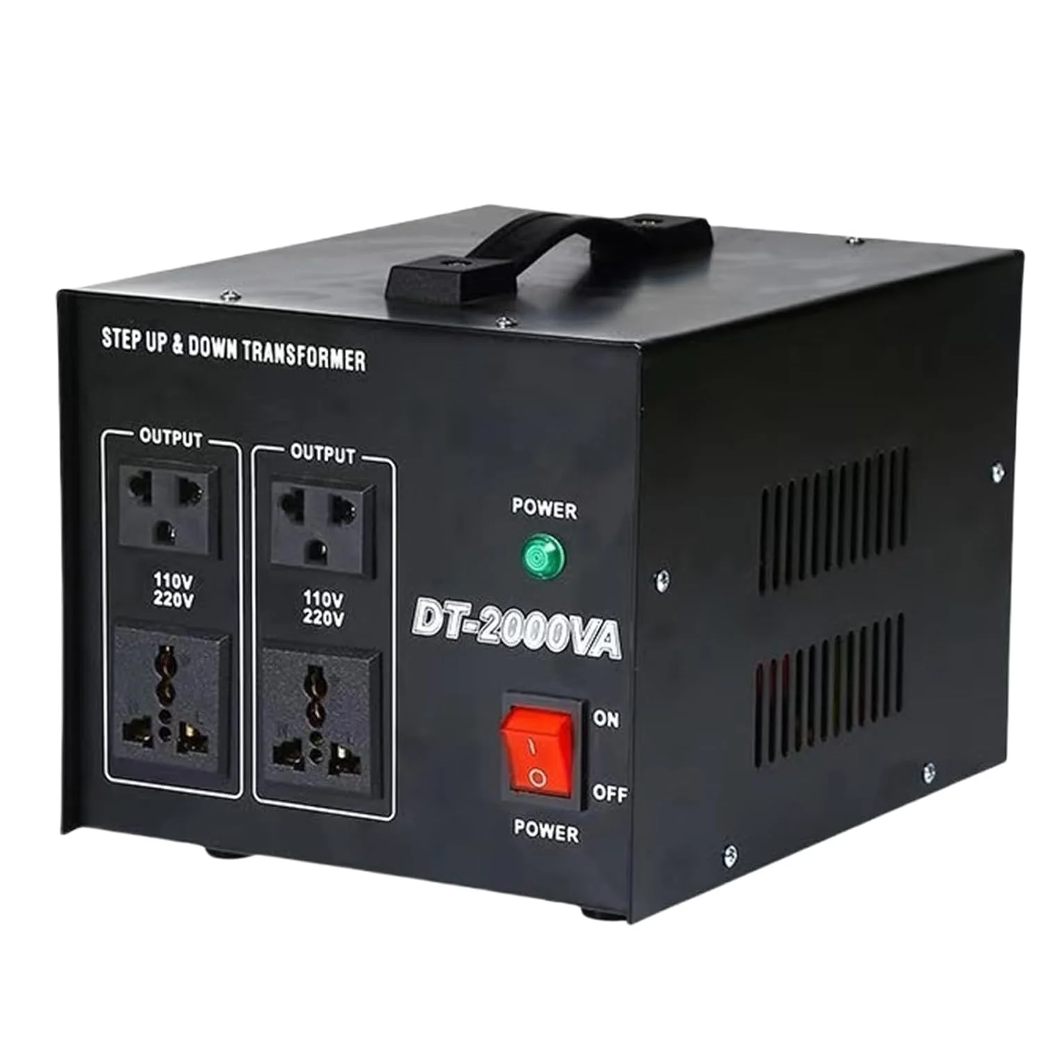 مبدل ولتاژ GOUSYUN DT2000W، ترانسفورماتور افزاینده/کاهنده ولتاژ 110V/120V/220V/240V، با محافظ قطع کننده مدار قابل تنظیم مجدد، سوکت جهانی، جمع و جور خانگی