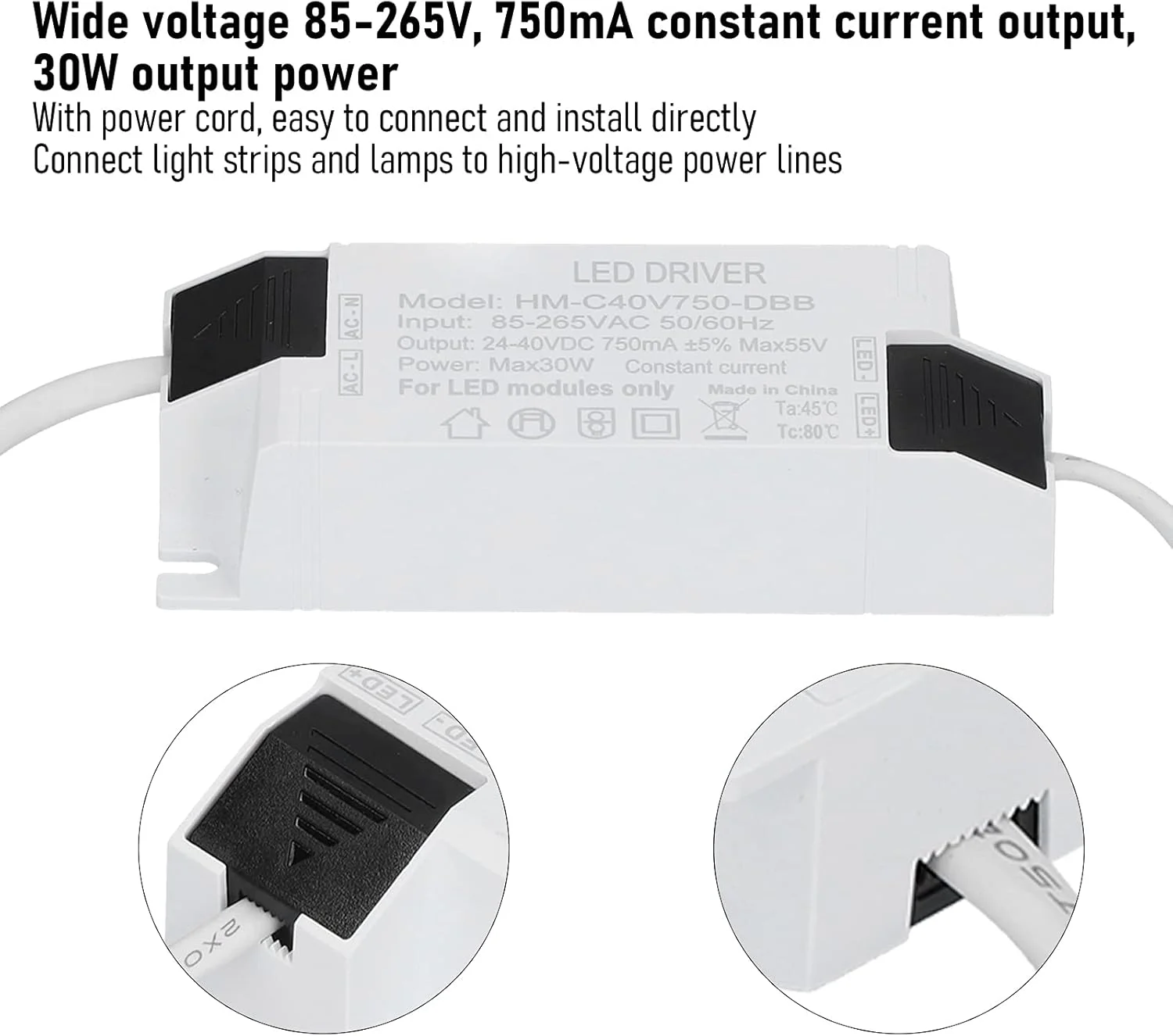 درایور ال ای دی دیمرپذیر 30 وات ViaGasaFamido، ورودی خروجی DC24-40V برای نوار نور ال ای دی، ریسه های نور داخلی و خارجی