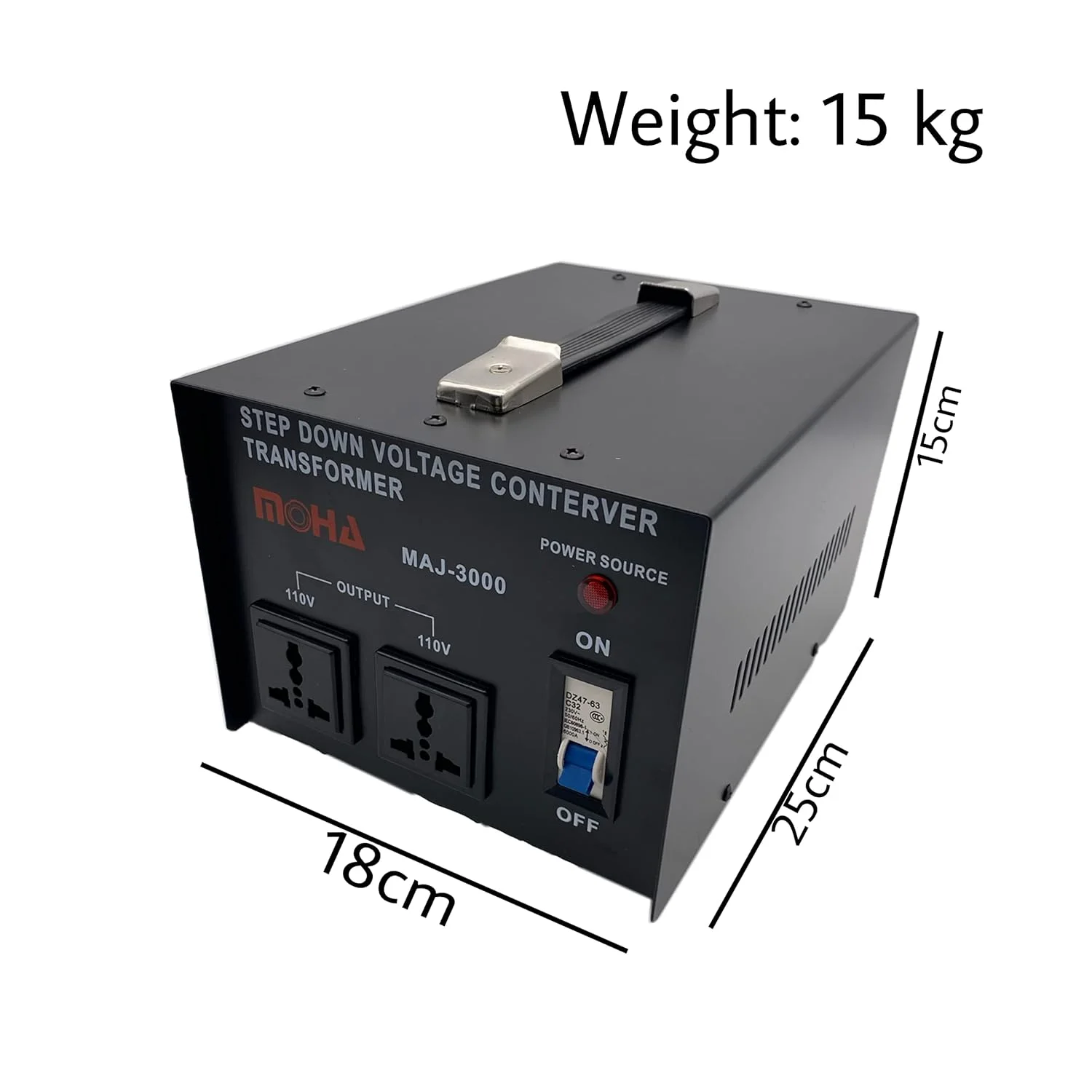 مبدل ولتاژ سنگین 3000 واتی MOHA - ترانسفورماتور کاهنده 220 ولت به 110 ولت با محافظت از مدار (دارای گواهینامه CE)