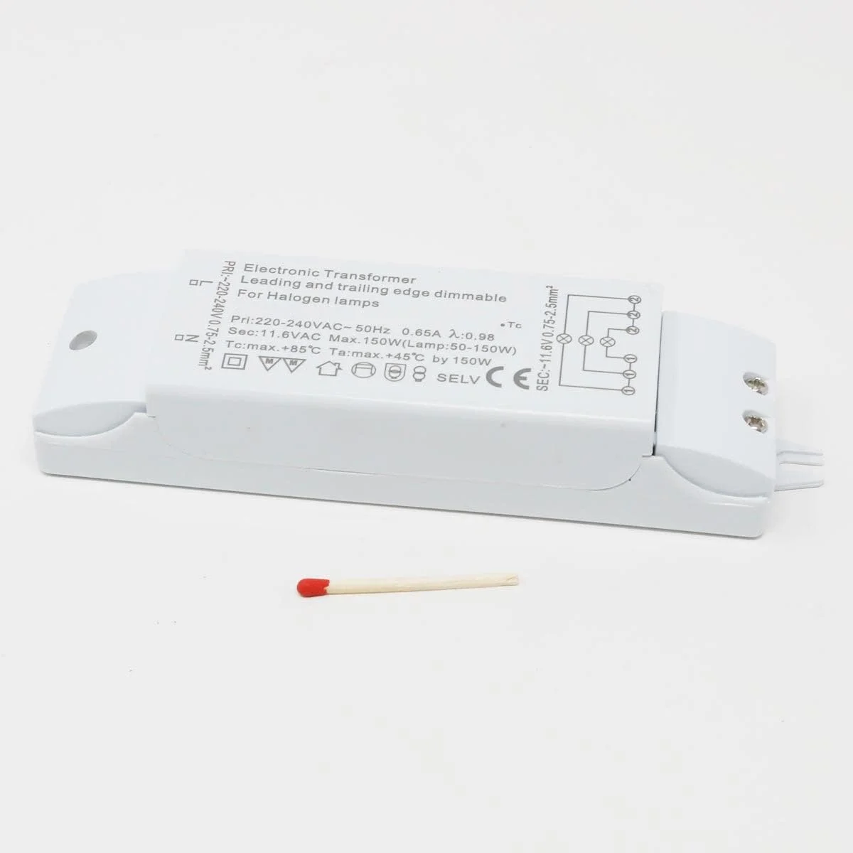 ترانسفورماتور هالوژن الکترونیکی Transmedia 230 ولت به 12 ولت 50-150 وات با محافظت در برابر اضافه بار و ایمنی دما 160 x 46 x 33 میلی متر 1 ترانسفورماتور