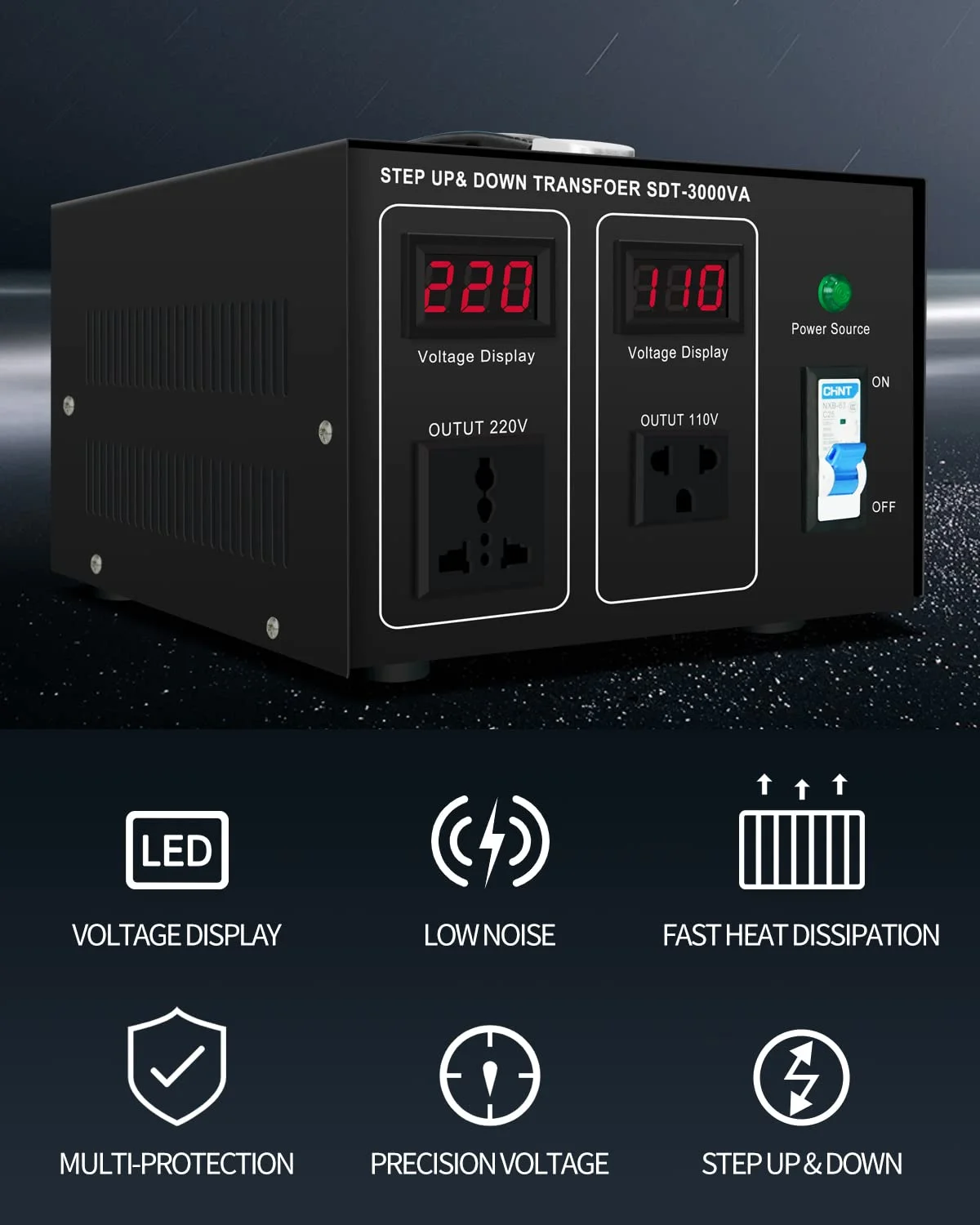 ترانسفورماتور افزاینده/کاهنده 3000 وات ZHENGXI ELECTRIC، تبدیل ولتاژ 110 ولت/220 ولت به 220 ولت/110 ولت، سنگین وزن