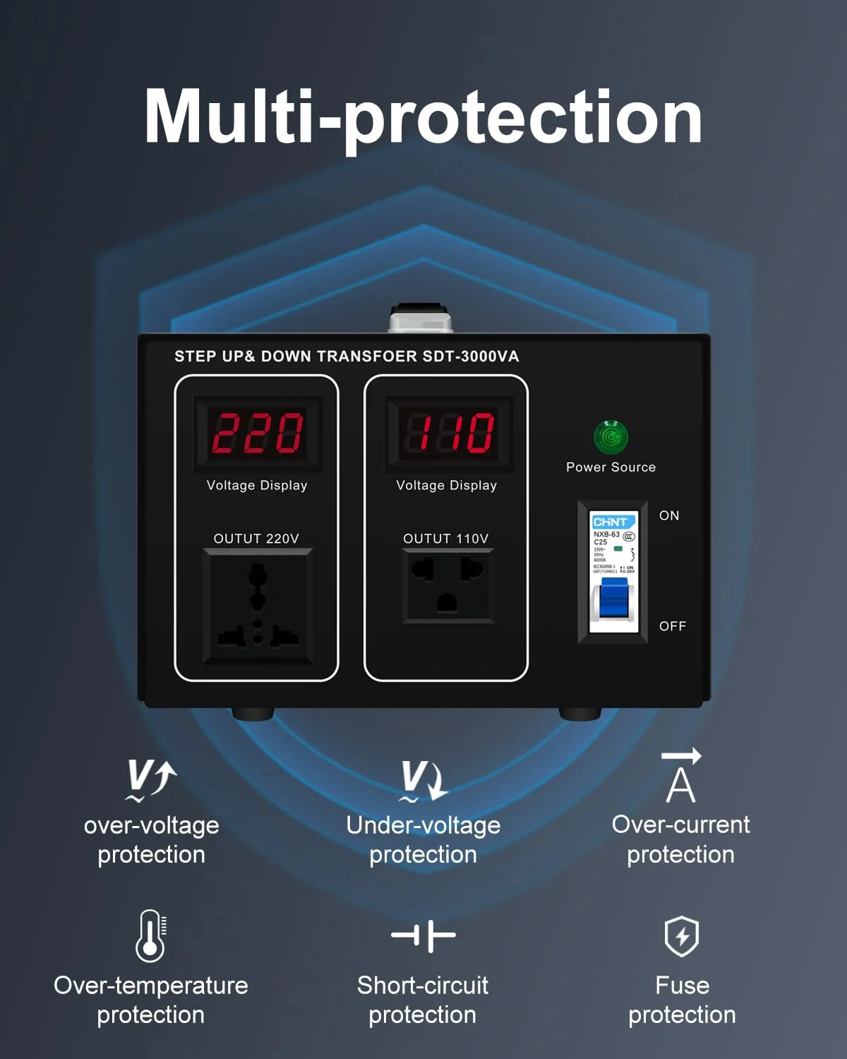 ترانسفورماتور افزاینده/کاهنده 3000 وات ZHENGXI ELECTRIC، تبدیل ولتاژ 110 ولت/220 ولت به 220 ولت/110 ولت، سنگین وزن