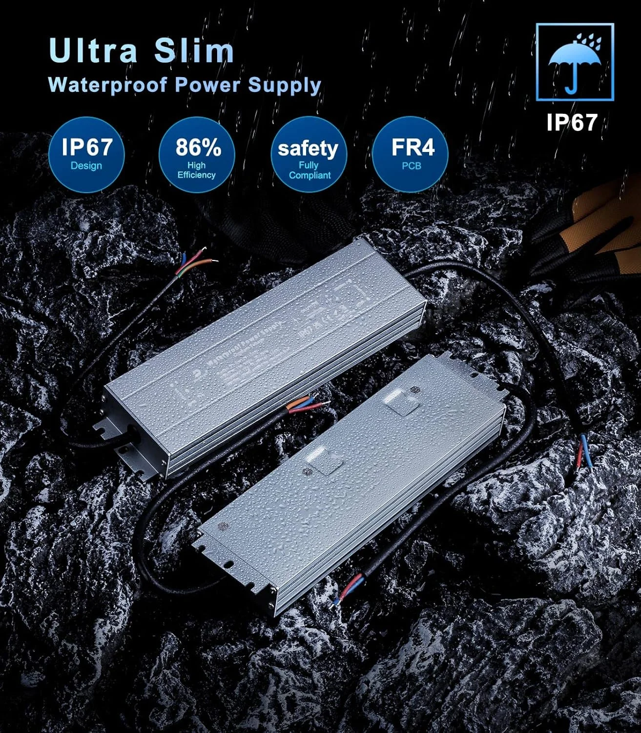 ترانسفورماتور LED باریک DUSKTEC 12 ولت 100 وات، درایور LED با استاندارد IP67، منبع تغذیه 8.33 آمپر، آداپتور ولتاژ ثابت ضد آب AC 240 ولت به 12 ولت DC برای لامپ های LED نواری فضای باز