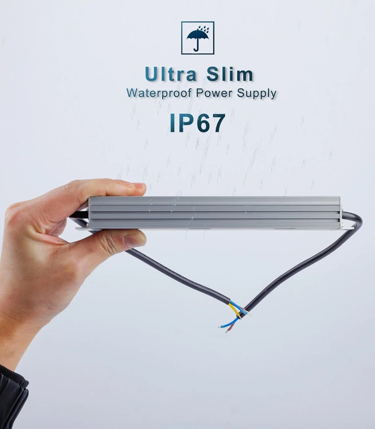 ترانسفورماتور LED باریک DUSKTEC 12 ولت 100 وات، درایور LED با استاندارد IP67، منبع تغذیه 8.33 آمپر، آداپتور ولتاژ ثابت ضد آب AC 240 ولت به 12 ولت DC برای لامپ های LED نواری فضای باز