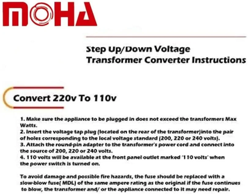 مبدل ولتاژ 5000 وات حداکثر MOHA - مبدل برق سنگین کاهنده AC 220V به AC 110V - محافظت از مدار - دارای گواهینامه CE