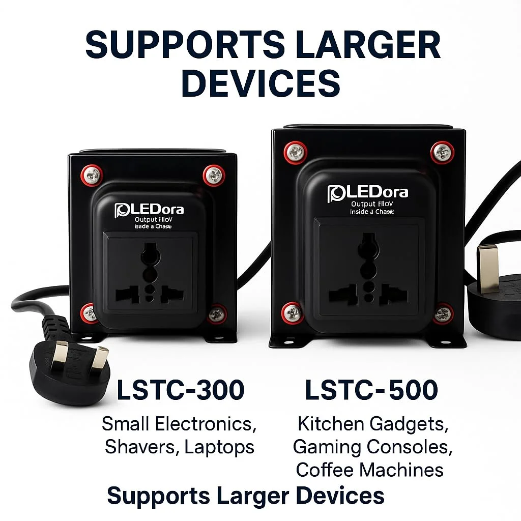 ترانسفورماتور کاهنده ولتاژ LEDora LSTC-500 از 220 ولت به 110 ولت - مبدل برق 500 واتی سنگین برای لوازم خانگی ایالات متحده و ژاپن - طراحی ایمن و جمع و جور با محافظت حرارتی - دوشاخه UK - دارای گواهینامه CE ترانسفورماتور کاهنده ولتاژ LEDora LSTC-500 از 220 ولت به 110 ولت - مبدل برق 500 واتی سنگین برای لوازم خانگی ایالات متحده و ژاپن - طراحی ایمن و جمع و جور با محافظت حرارتی - دوشاخه UK - دارای گواهینامه CE