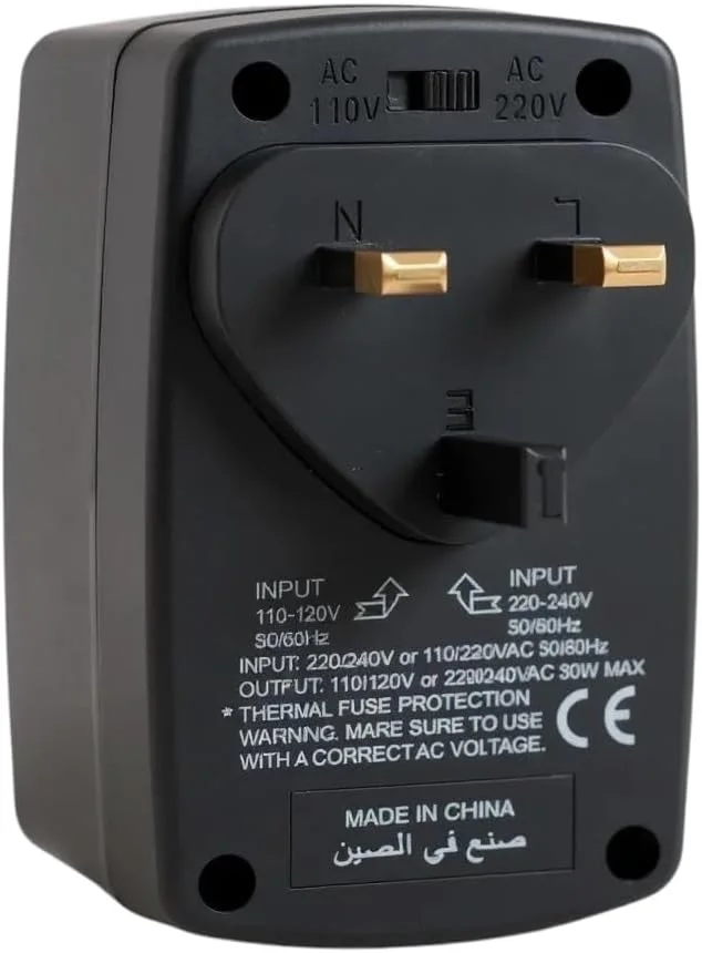 مبدل ولتاژ افزاینده/کاهنده ترمیناتور TACC 90W 13A - ترانسفورماتور 110V⇌220V، دوشاخه UK، سوکت جهانی، نشانگر LED، فیوز حرارتی، انتخابگر ولتاژ دستی - آداپتور رایگان TL 15B EU به جهانی