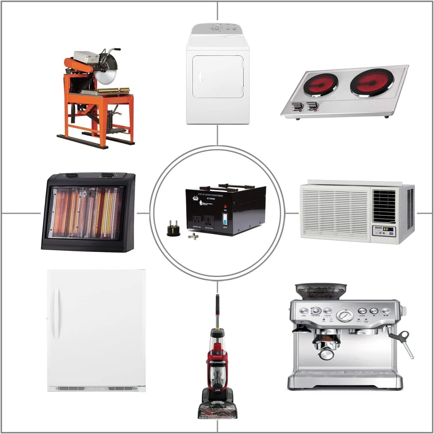 مبدل ولتاژ 5000 وات حداکثر MOHA - مبدل برق سنگین کاهنده AC 220V به AC 110V - محافظت از مدار - دارای گواهینامه CE