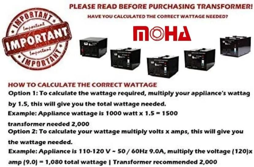 مبدل ولتاژ 5000 وات حداکثر MOHA - مبدل برق سنگین کاهنده AC 220V به AC 110V - محافظت از مدار - دارای گواهینامه CE