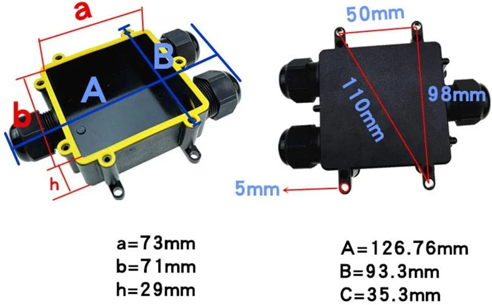 جعبه تقسیم 3 راهه اتصالات کابل بیرونی کانکتور IP68 گلند پلاستیکی خارجی الکتریکی