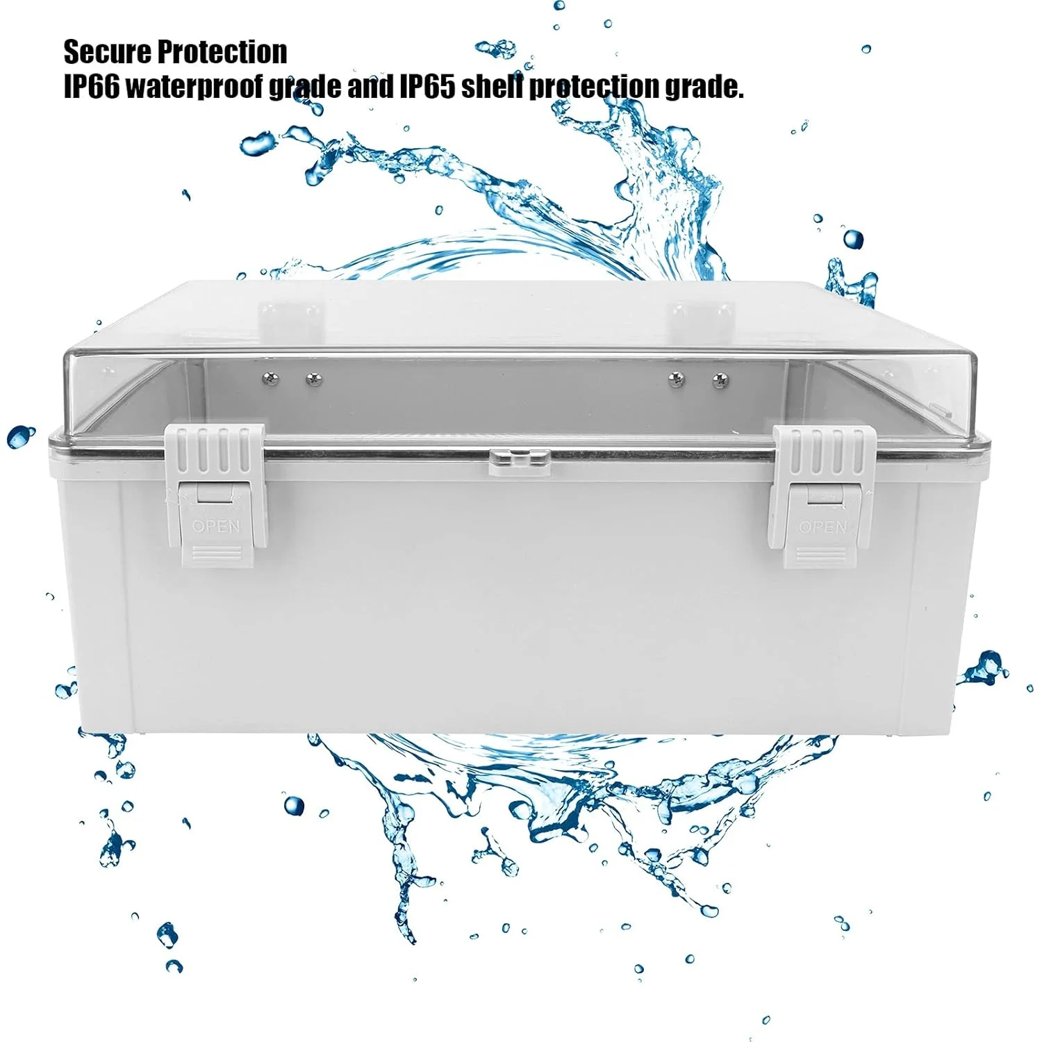 جعبه تقسیم برق الکتریکی، پلاستیک شفاف ضد آب، دارای استاندارد IP65/IP66 با سگک، محفظه الکتریکی ضد آب و هوا برای فضای باز