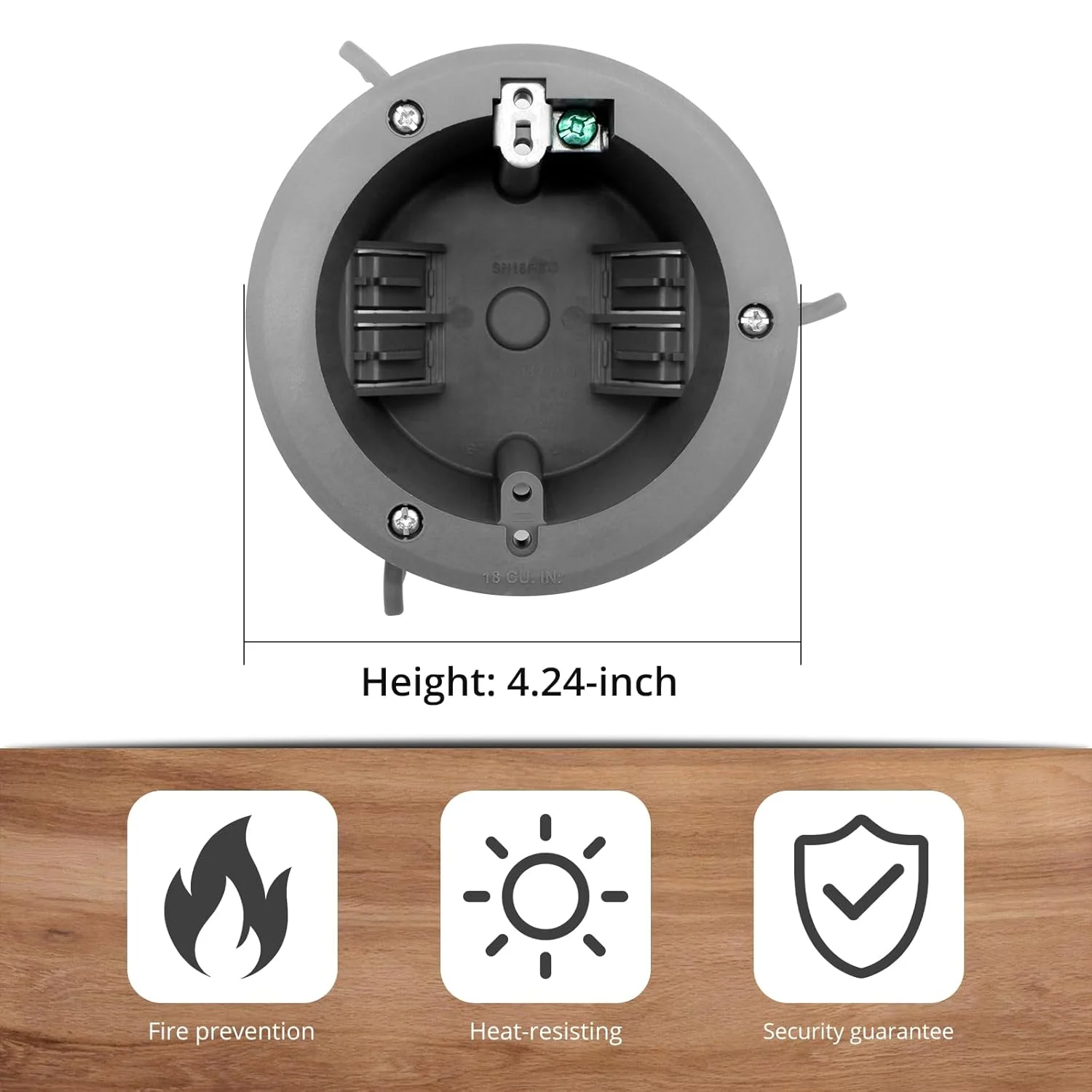 جعبه اتصال چراغ سقفی گرد HUIXHAO، 4 اینچ، خاکستری، 18 اینچ مکعبی، تک پل، جعبه برق PVC بازسازی شده قدیمی برای خانه، دارای لیست ETL (1 بسته)
