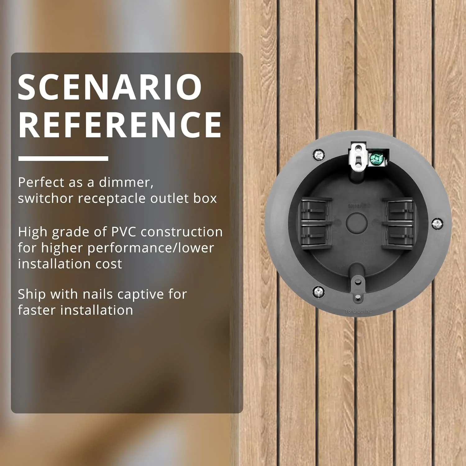 جعبه اتصال چراغ سقفی گرد HUIXHAO، 4 اینچ، خاکستری، 18 اینچ مکعبی، تک پل، جعبه برق PVC بازسازی شده قدیمی برای خانه، دارای لیست ETL (1 بسته)