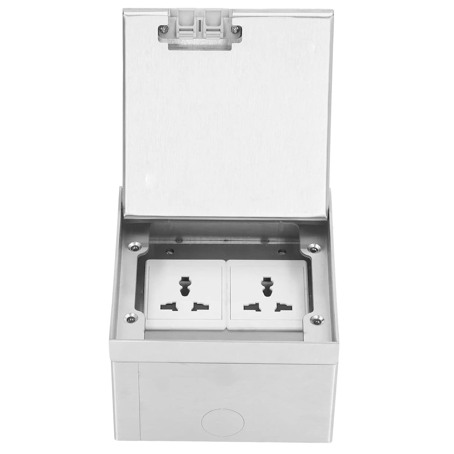 جعبه پریز کف DAUB، 13 آمپر AC250V، 2 پریز جهانی، استیل ضد زنگ، پریز کف توکار، جعبه پریز کف با جعبه اتصال و پوشش جعبه برای خانه، دفاتر، هتل ها