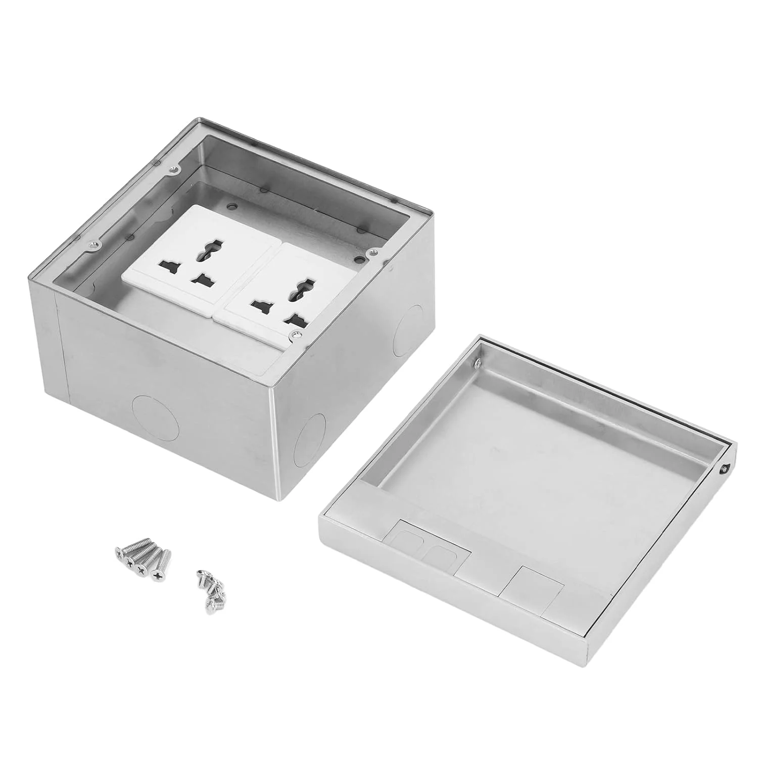 جعبه پریز کف DAUB، 13 آمپر AC250V، 2 پریز جهانی، استیل ضد زنگ، پریز کف توکار، جعبه پریز کف با جعبه اتصال و پوشش جعبه برای خانه، دفاتر، هتل ها جعبه پریز کف DAUB، 13 آمپر AC250V، 2 پریز جهانی، استیل ضد زنگ، پریز کف توکار، جعبه پریز کف با جعبه اتصال و پوشش جعبه برای خانه، دفاتر، هتل ها