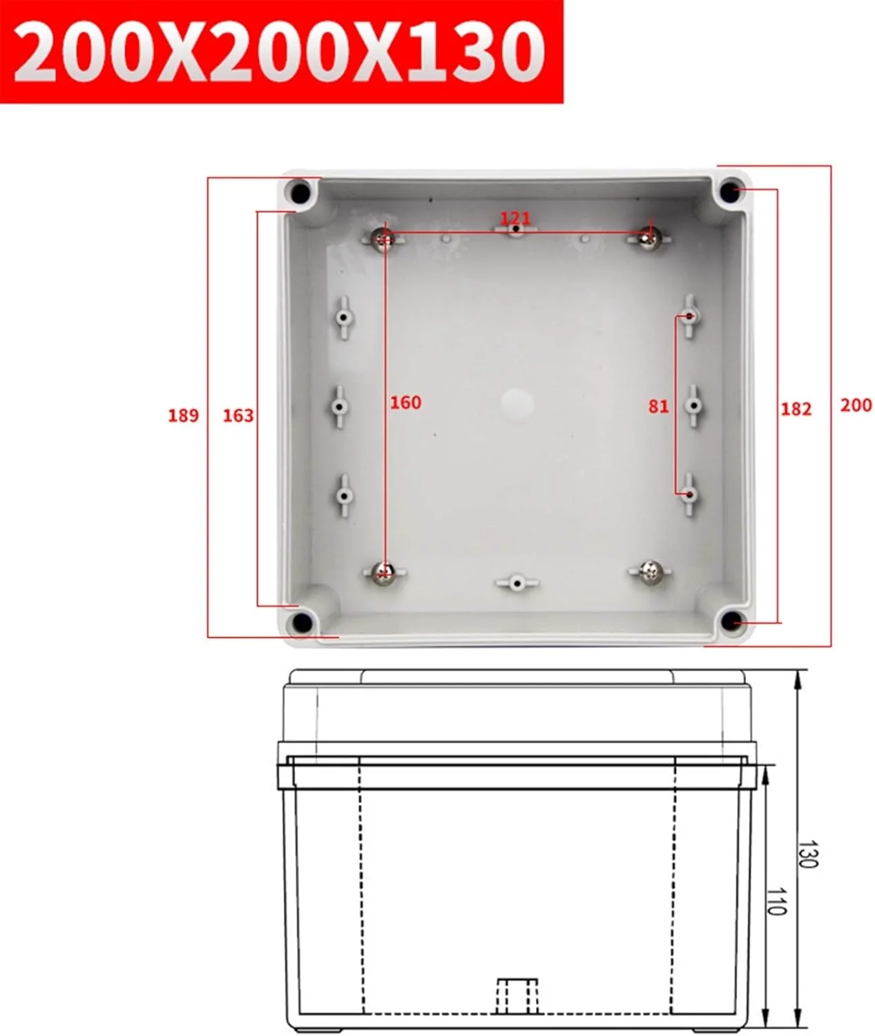 جعبه اتصال بیرونی DLRSET، 1 عدد 200x200x130 میلی متر جعبه پلاستیکی ضد آب برای فضای باز، جعبه پروژه الکترونیکی، جعبه اتصال ضد آب برای الکترونیک
