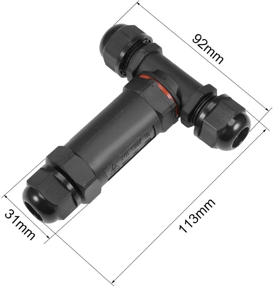 Dealmux 2 عدد جعبه اتصال الکتریکی بیرونی ضد آب IP68 نوع T، 3 پل، اتصال دهنده سیم کابل، کوپلر آستین