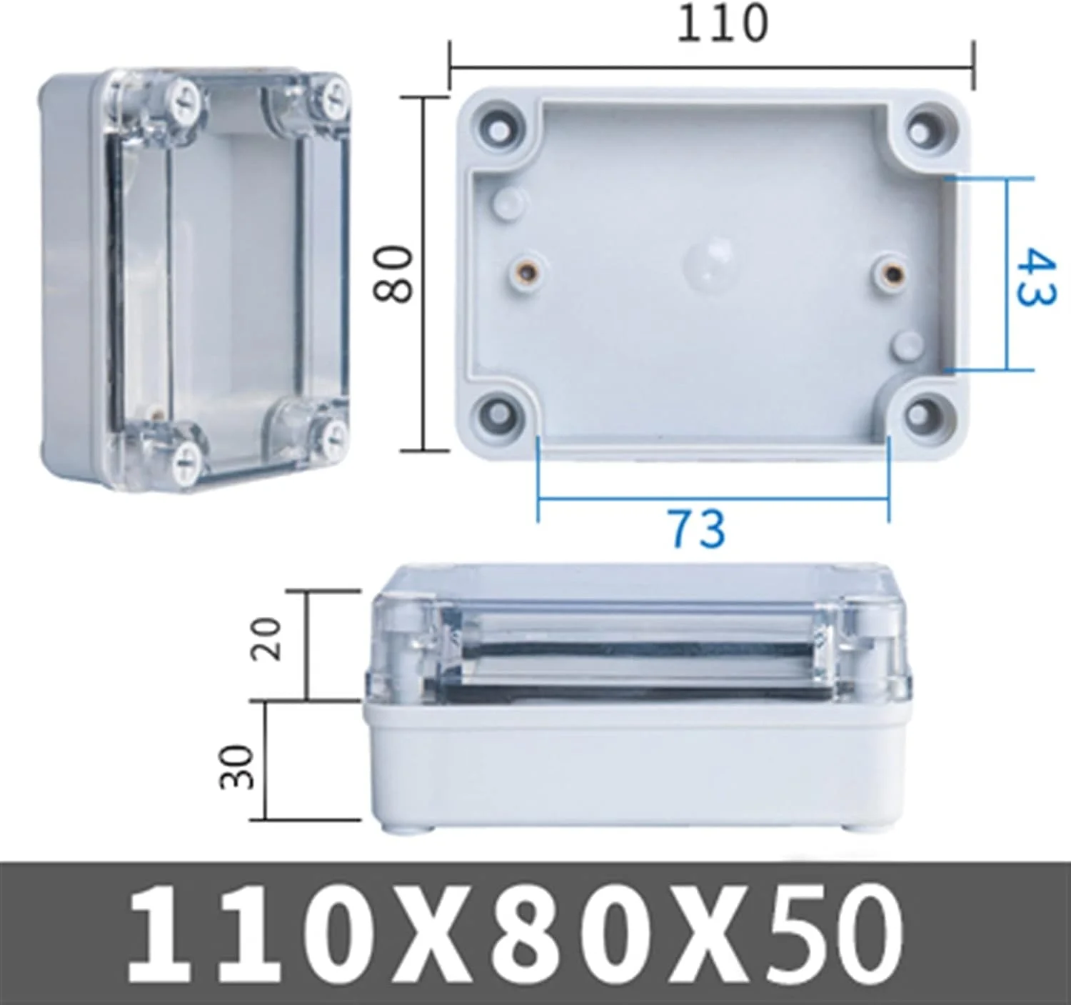 جعبه تقسیم بیرونی، 1 عدد سری AG با پوشش شفاف IP67، جعبه تقسیم برقی ضد آب DIY بیرونی محفظه پلاستیکی ABS جعبه توزیع (رنگ: 110x80x50mm) جعبه تقسیم بیرونی، 1 عدد سری AG با پوشش شفاف IP67، جعبه تقسیم برقی ضد آب DIY بیرونی محفظه پلاستیکی ABS جعبه توزیع (رنگ: 110x80x50mm)
