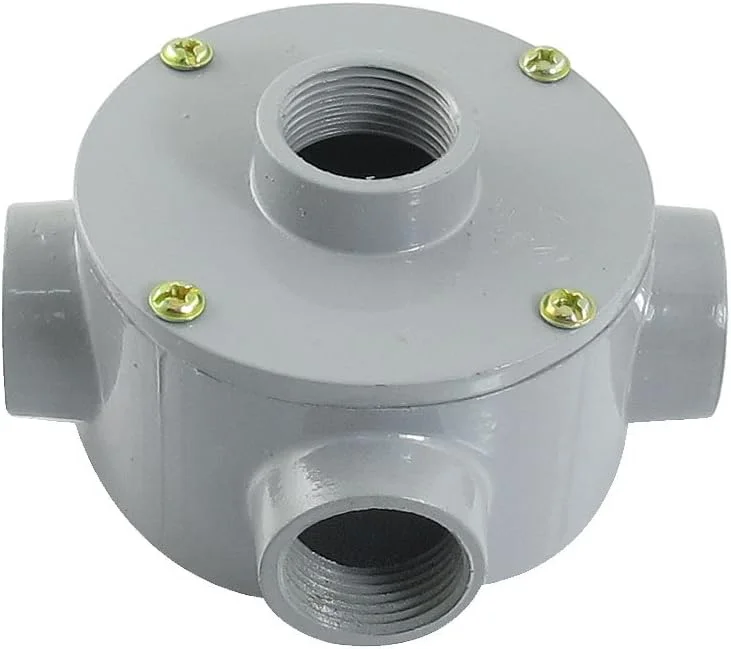 جعبه اتصال فلزی گرد Aexit G3/4" (ترمینال، اتصال دهنده) رزوه ای چهار سوراخه برای سیم کشی لوله