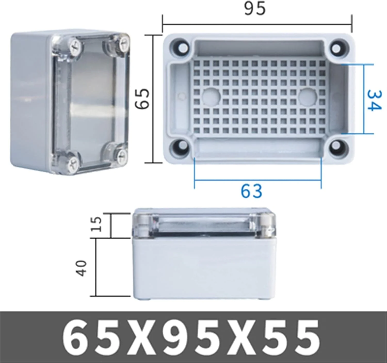 جعبه اتصال بیرونی، 1 عدد سری AG با پوشش شفاف IP67، جعبه اتصال الکتریکی ضد آب DIY بیرونی محفظه پلاستیکی ABS جعبه توزیع (رنگ: 95x65x55mm) جعبه اتصال بیرونی، 1 عدد سری AG با پوشش شفاف IP67، جعبه اتصال الکتریکی ضد آب DIY بیرونی محفظه پلاستیکی ABS جعبه توزیع (رنگ: 95x65x55mm)