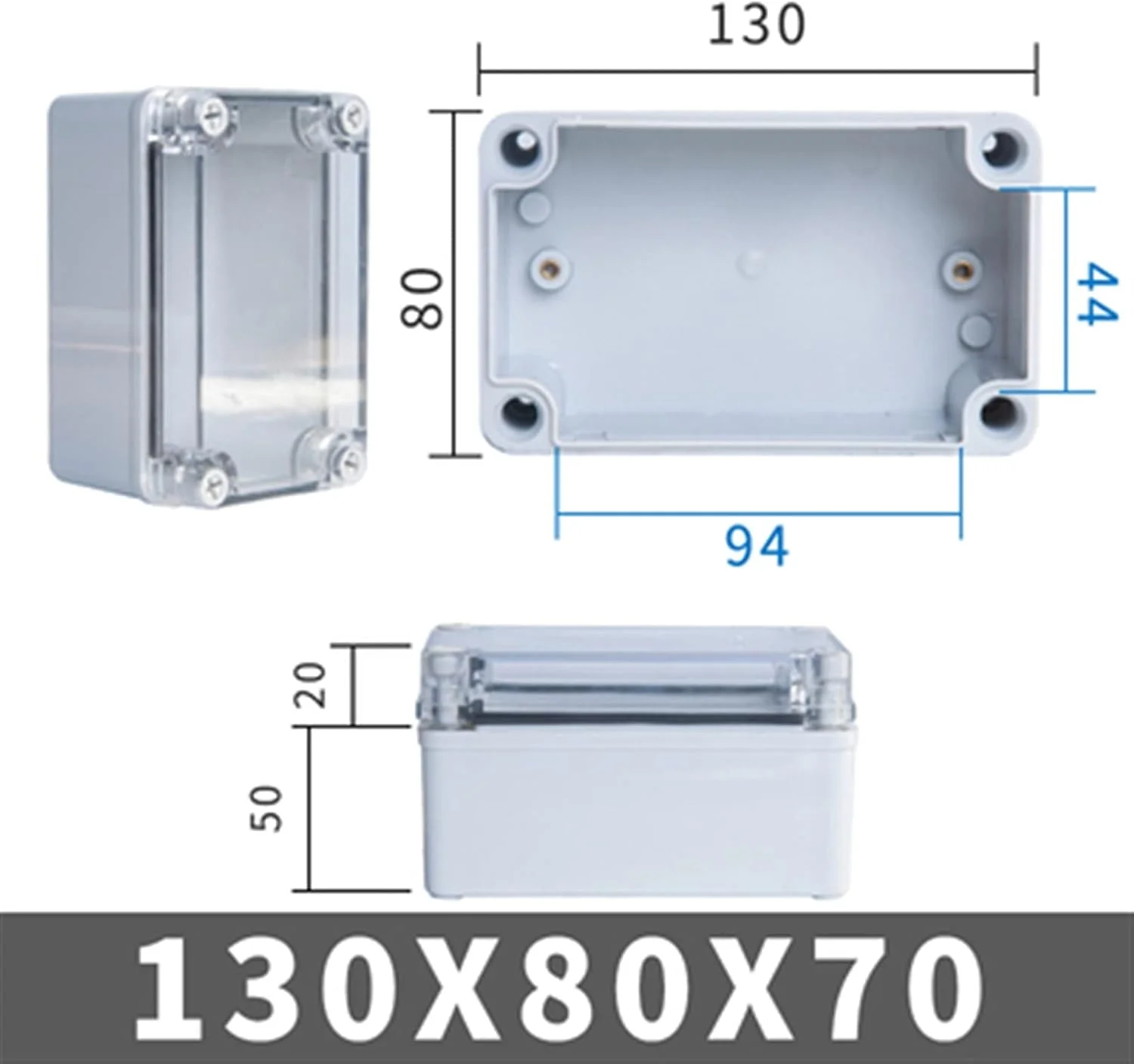 جعبه اتصال بیرونی DLRSET، 1 عدد IP67 سری AG با پوشش شفاف، جعبه اتصال الکتریکی ضد آب DIY بیرونی محفظه پلاستیکی ABS جعبه توزیع (رنگ: 130x80x70mm)