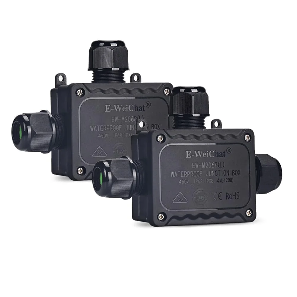 جعبه اتصال ضد آب NALACAL بسته 2 عددی - جعبه برق بیرونی، 3 طرفه IP68 مشکی، کانکتور کواکسیال M25 برای کابل Ø0.2-0.55 اینچ دارای گواهینامه UL