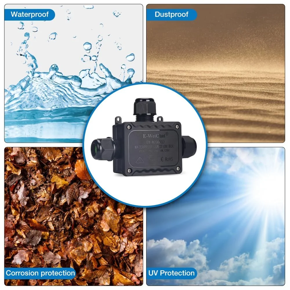 جعبه اتصال ضد آب NALACAL بسته 2 عددی - جعبه برق بیرونی، 3 طرفه IP68 مشکی، کانکتور کواکسیال M25 برای کابل Ø0.2-0.55 اینچ دارای گواهینامه UL جعبه اتصال ضد آب NALACAL بسته 2 عددی - جعبه برق بیرونی، 3 طرفه IP68 مشکی، کانکتور کواکسیال M25 برای کابل Ø0.2-0.55 اینچ دارای گواهینامه UL