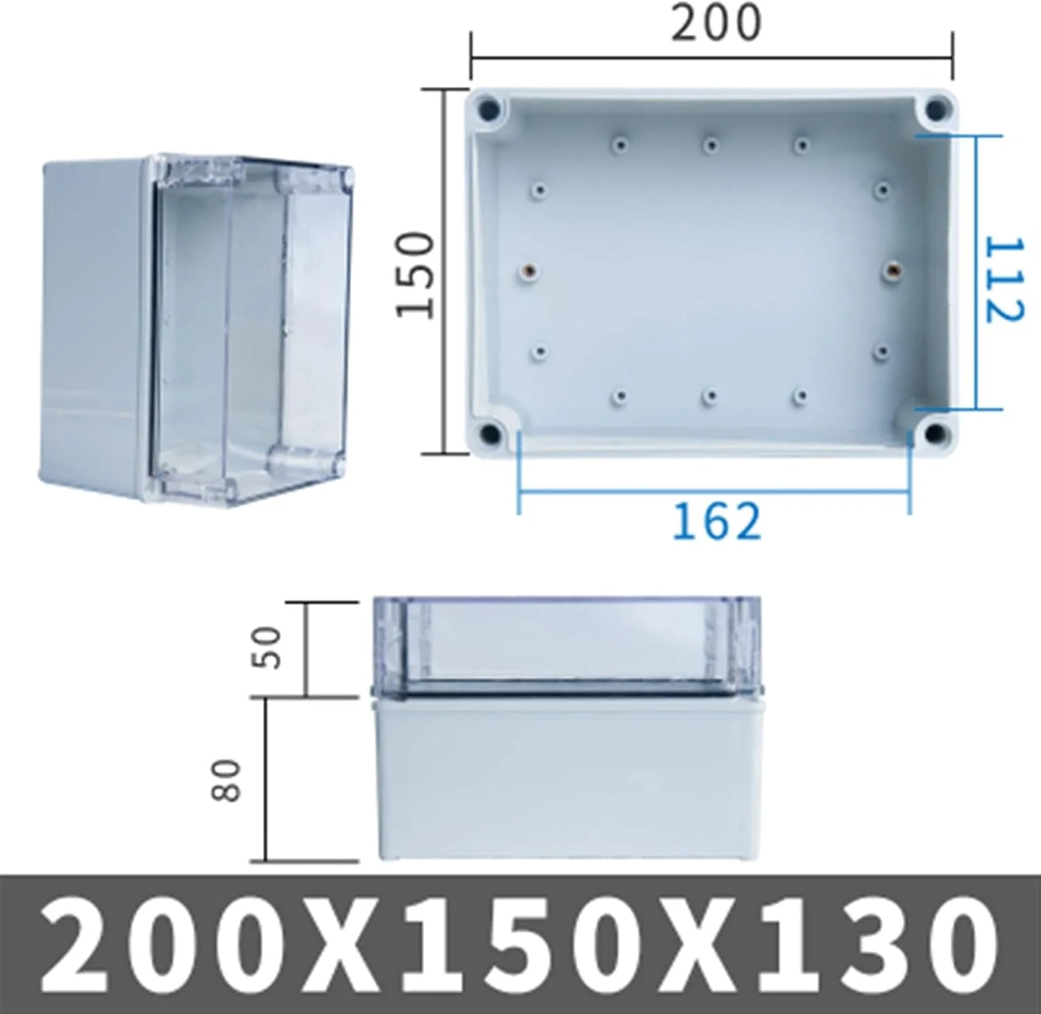 جعبه اتصال بیرونی DLRSET، 1 عدد IP67 سری AG با پوشش شفاف، جعبه اتصال الکتریکی ضد آب DIY بیرونی محفظه پلاستیکی ABS جعبه توزیع (رنگ: 200x150x130 میلی متر)