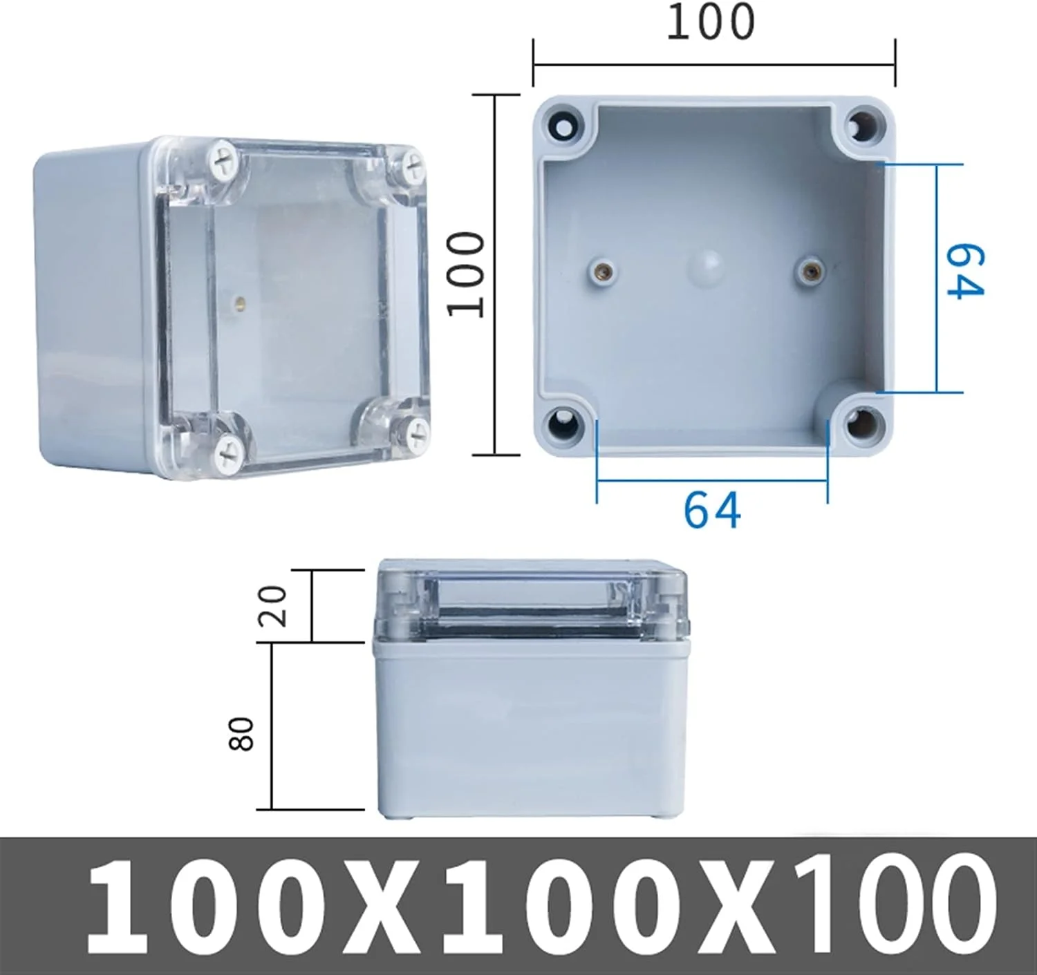 جعبه اتصال بیرونی DLRSET، 1 عدد IP67 سری AG با پوشش شفاف، جعبه اتصال الکتریکی ضد آب DIY بیرونی محفظه پلاستیکی ABS جعبه توزیع (رنگ: 100x100x100 میلی متر) جعبه اتصال بیرونی DLRSET، 1 عدد IP67 سری AG با پوشش شفاف، جعبه اتصال الکتریکی ضد آب DIY بیرونی محفظه پلاستیکی ABS جعبه توزیع (رنگ: 100x100x100 میلی متر)
