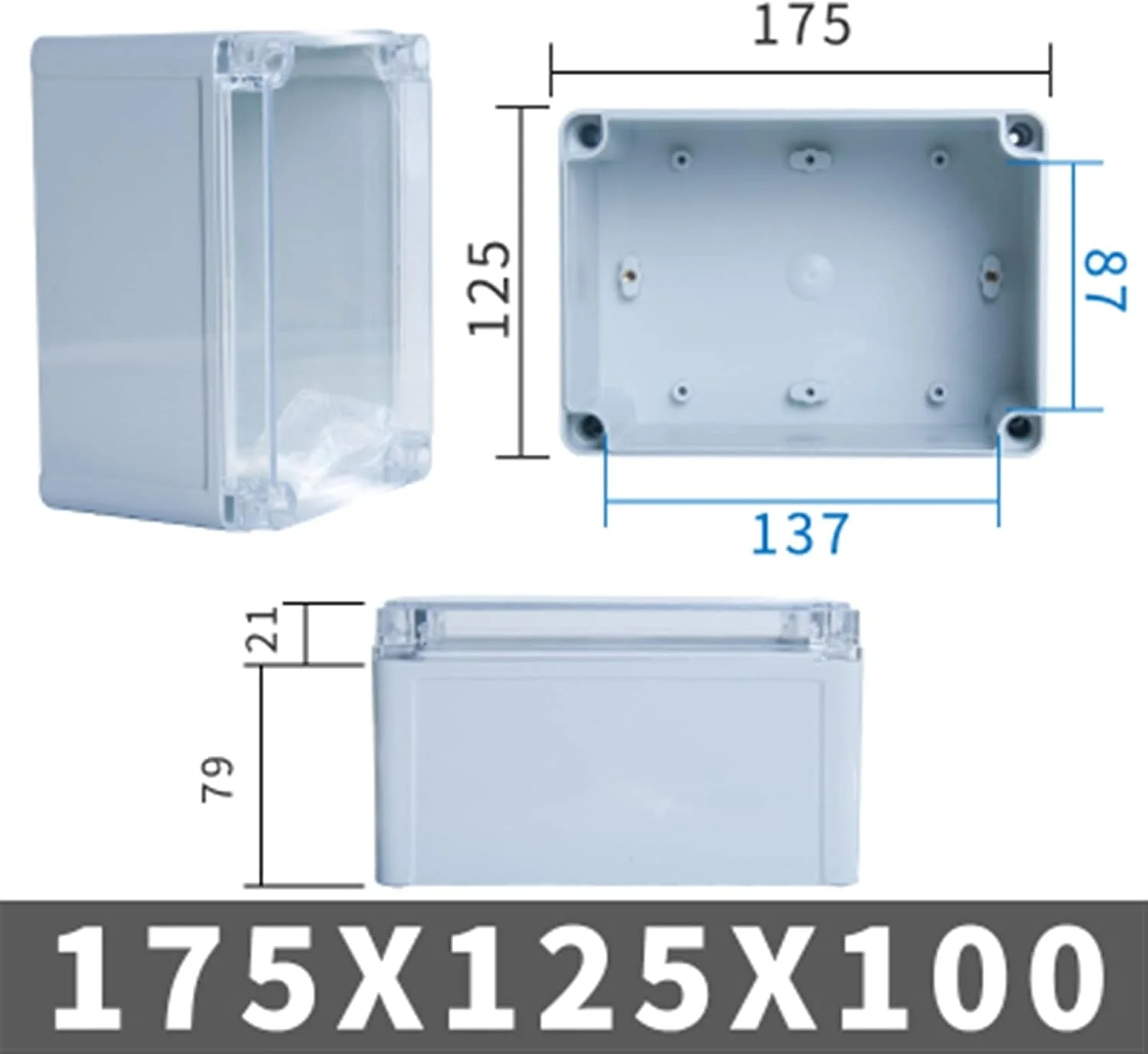 جعبه اتصال بیرونی DLRSET، 1 عدد IP67 سری AG با پوشش شفاف، جعبه اتصال الکتریکی ضد آب DIY بیرونی محفظه پلاستیکی ABS جعبه توزیع (رنگ: 175x125x100mm) جعبه اتصال بیرونی DLRSET، 1 عدد IP67 سری AG با پوشش شفاف، جعبه اتصال الکتریکی ضد آب DIY بیرونی محفظه پلاستیکی ABS جعبه توزیع (رنگ: 175x125x100mm)