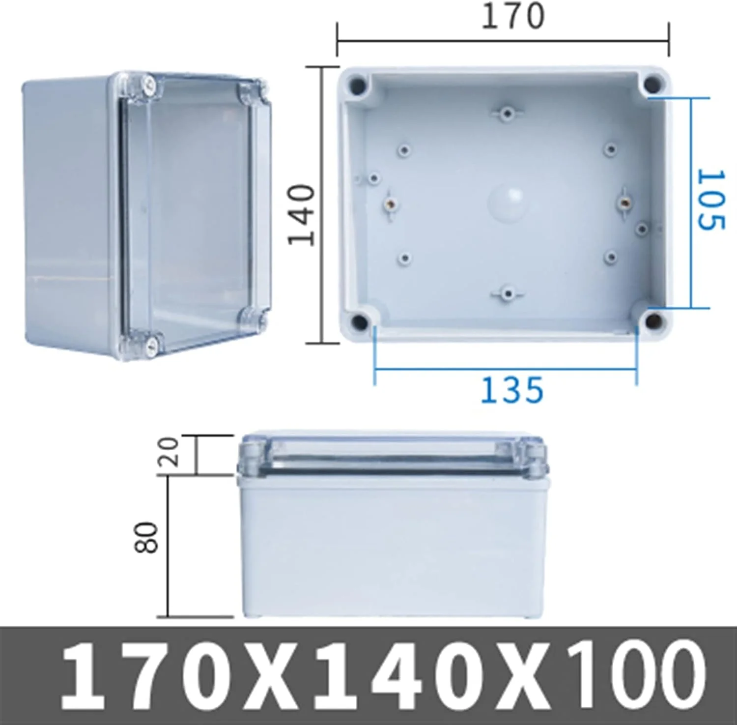 جعبه اتصال بیرونی DLRSET، 1 عدد IP67 سری AG با پوشش شفاف، جعبه اتصال الکتریکی ضد آب DIY بیرونی محفظه پلاستیکی ABS جعبه توزیع (رنگ: 170x140x100 میلی متر) جعبه اتصال بیرونی DLRSET، 1 عدد IP67 سری AG با پوشش شفاف، جعبه اتصال الکتریکی ضد آب DIY بیرونی محفظه پلاستیکی ABS جعبه توزیع (رنگ: 170x140x100 میلی متر)