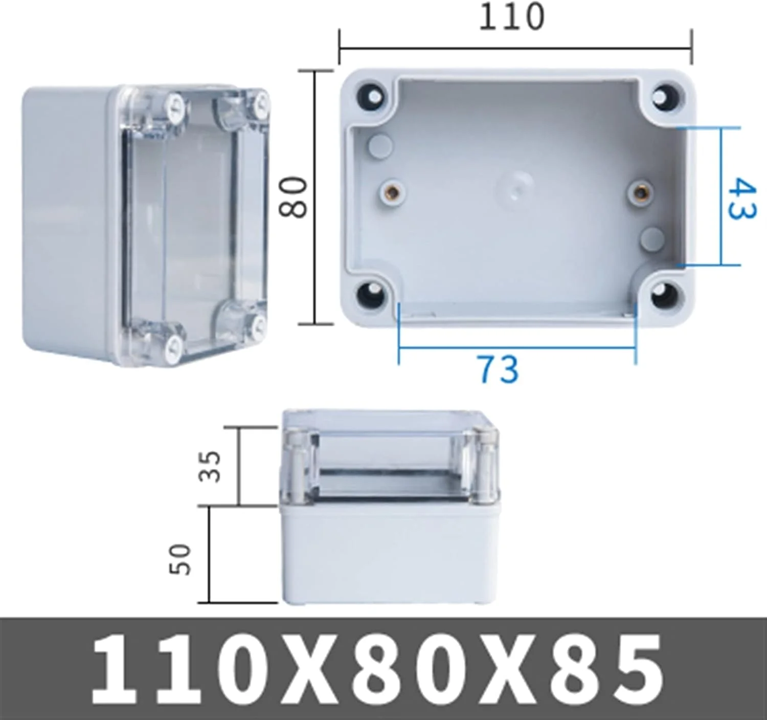 جعبه اتصال بیرونی DLRSET، 1 عدد IP67 سری AG با پوشش شفاف، جعبه اتصال الکتریکی ضد آب DIY بیرونی محفظه پلاستیکی ABS جعبه توزیع (رنگ: 110x80x85mm) جعبه اتصال بیرونی DLRSET، 1 عدد IP67 سری AG با پوشش شفاف، جعبه اتصال الکتریکی ضد آب DIY بیرونی محفظه پلاستیکی ABS جعبه توزیع (رنگ: 110x80x85mm)