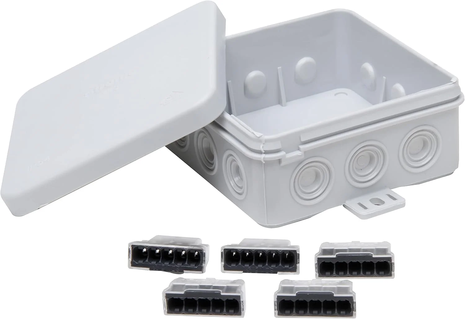 جعبه تقسیم روکار Kopp 347110004 مناسب اتاق مرطوب IP 54 85 x 85 x 40 میلی متر با ترمینال های پلاگین 5 پین بسته حرفه ای 10 عددی