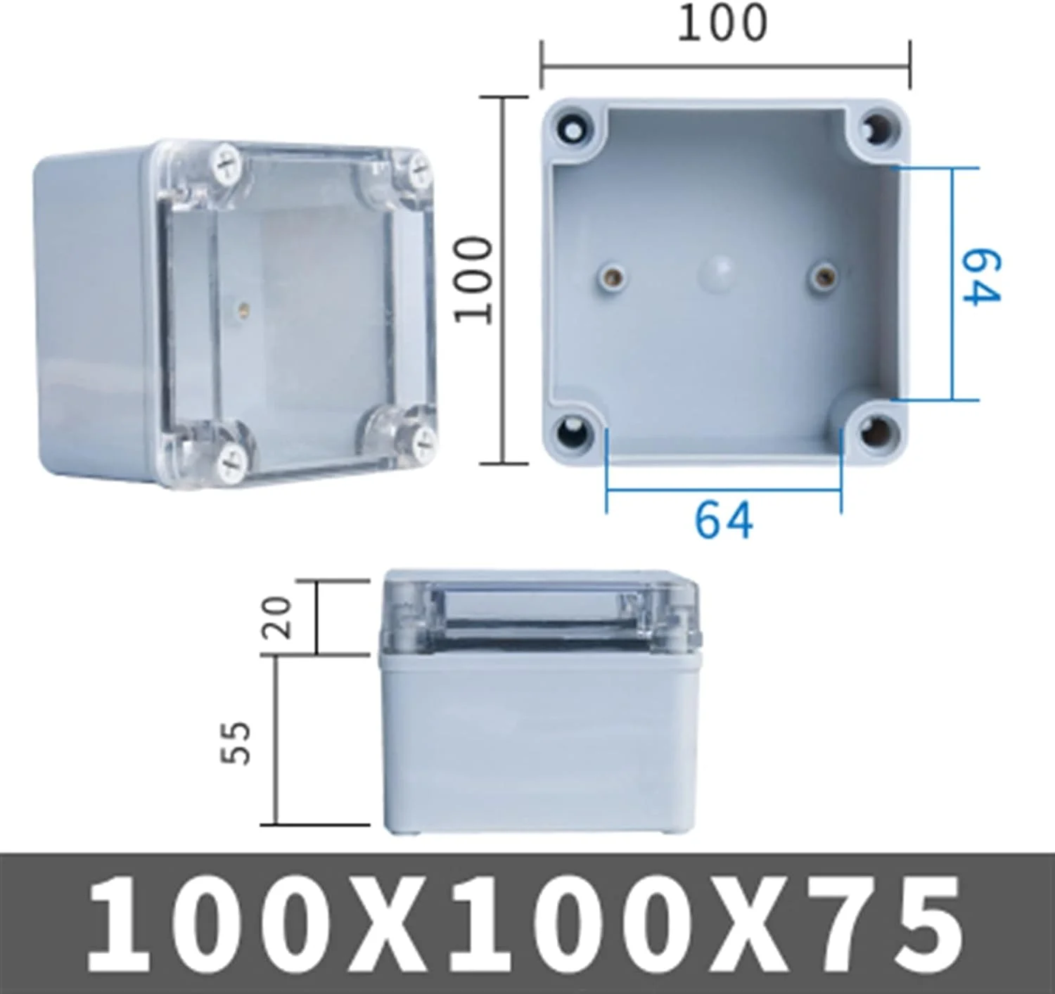 جعبه اتصال بیرونی DLRSET، 1 عدد IP67 سری AG با پوشش شفاف، جعبه اتصال الکتریکی ضد آب DIY بیرونی محفظه پلاستیکی ABS جعبه توزیع (رنگ: 100x100x75mm) جعبه اتصال بیرونی DLRSET، 1 عدد IP67 سری AG با پوشش شفاف، جعبه اتصال الکتریکی ضد آب DIY بیرونی محفظه پلاستیکی ABS جعبه توزیع (رنگ: 100x100x75mm)