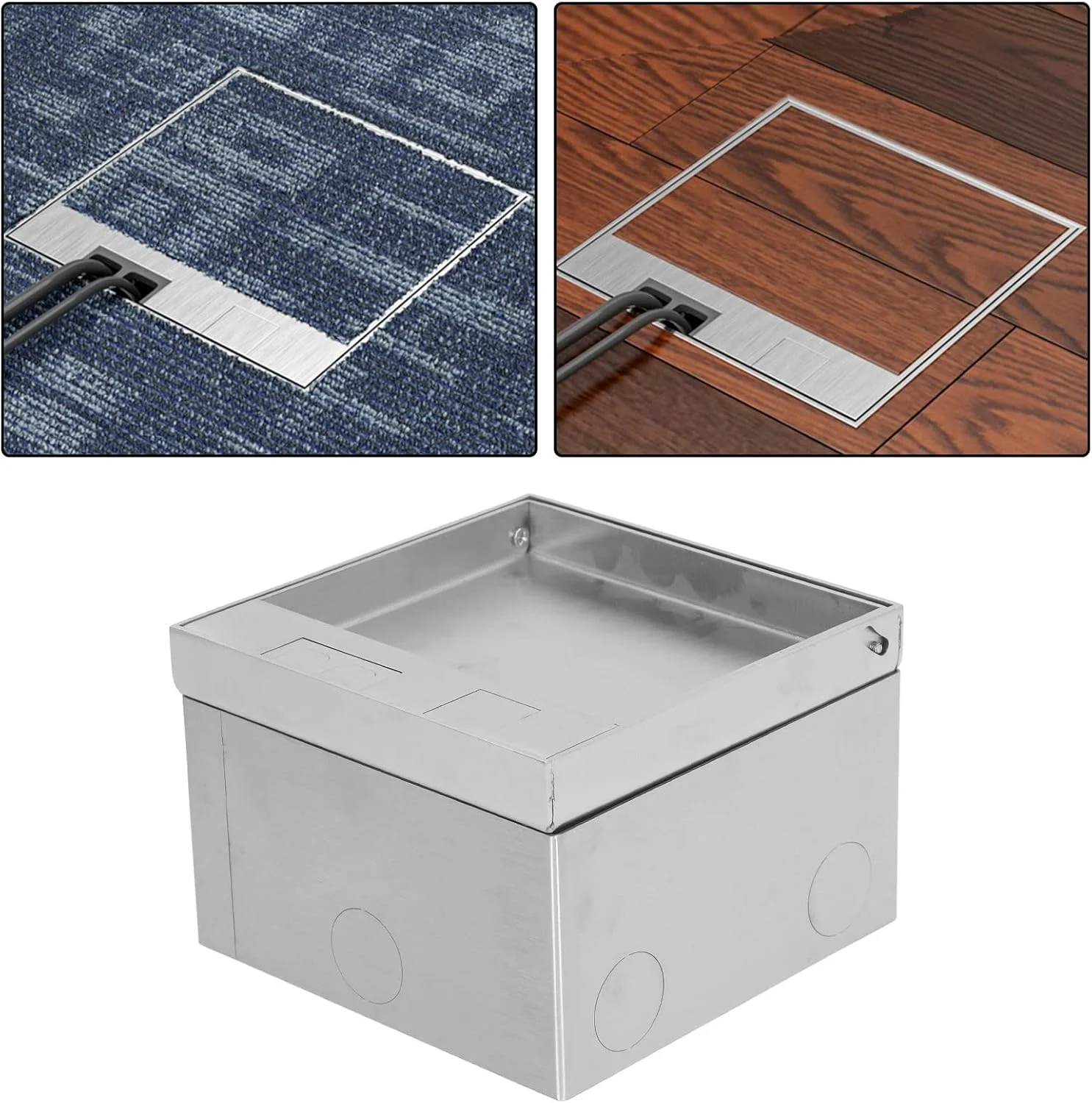 جعبه پریز کف خواب GUPE، AC250V 4000W پریز دوقلو استیل ضد زنگ توکار، جعبه پریز برق کف ضد آب یونیورسال با جعبه اتصال برای دفتر کار