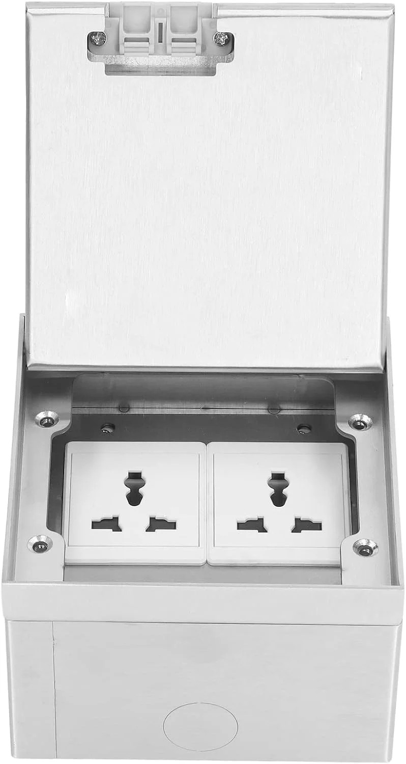 جعبه پریز کف خواب GUPE، AC250V 4000W پریز دوقلو استیل ضد زنگ توکار، جعبه پریز برق کف ضد آب یونیورسال با جعبه اتصال برای دفتر کار