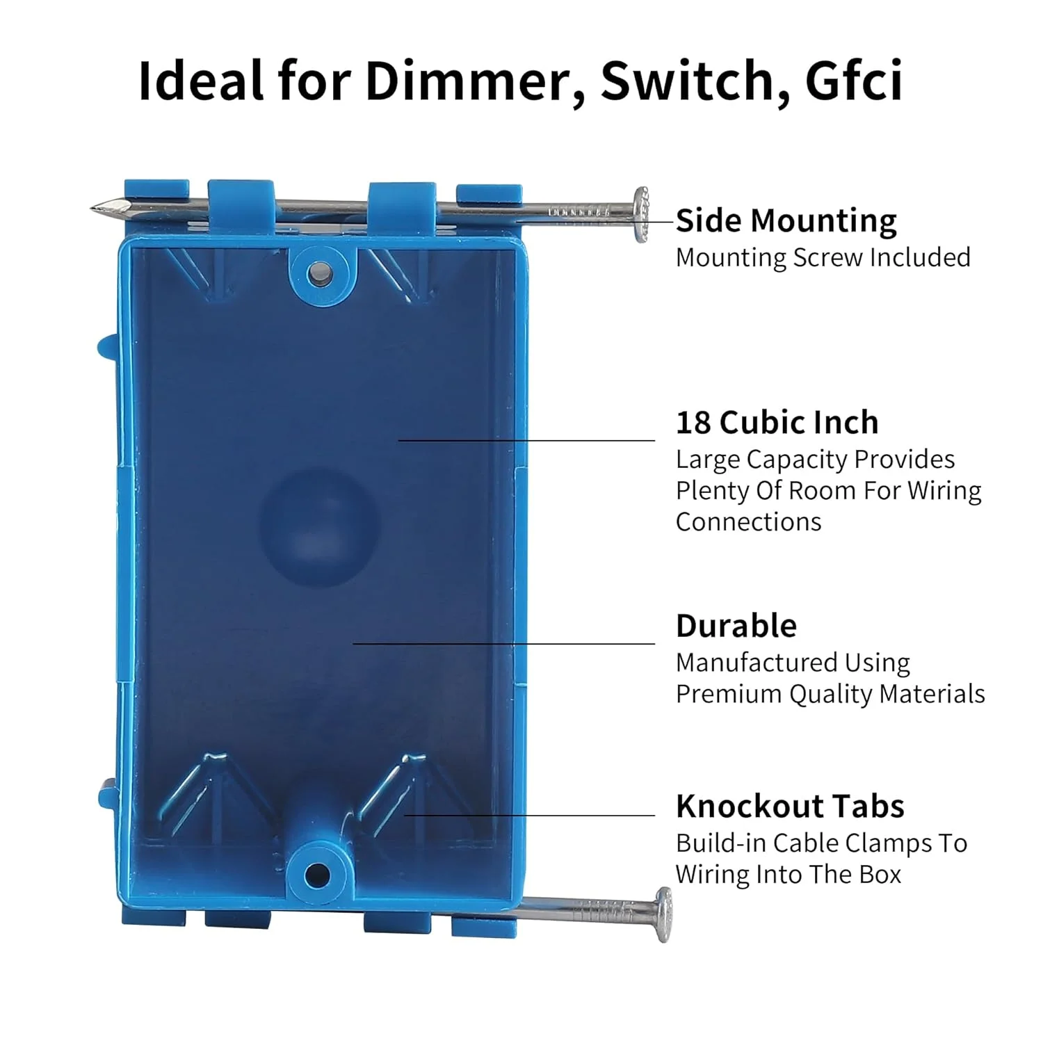 جعبه برق تک پل 5 عددی، جعبه کار جدید 1 پل با میخ، 18 اینچ مکعبی، جعبه اتصال برق PVC دیواری آبی رنگ برای کاربردهای تجاری مسکونی