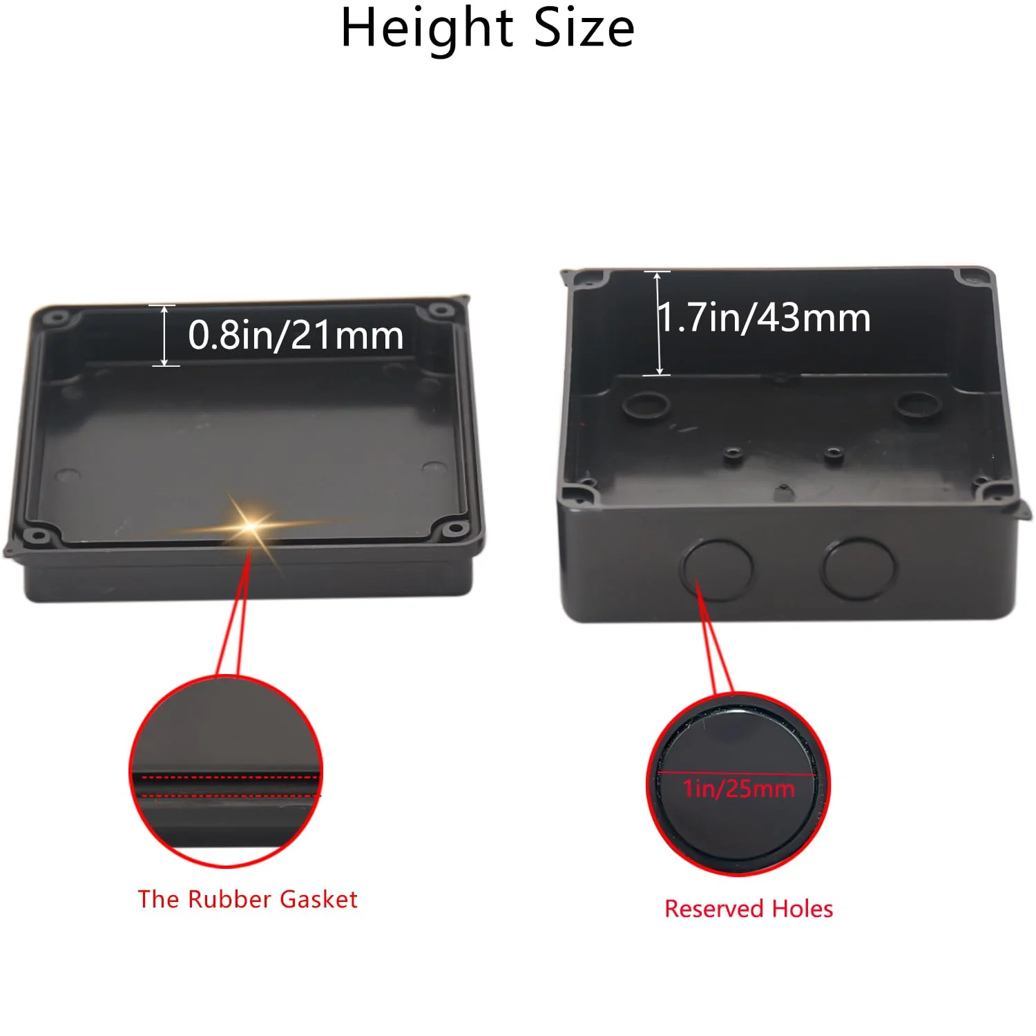 جعبه تقسیم، جعبه های برق سوراخ دار رزرو شده ضد آب IP65 پلاستیک ABS محفظه سیم برق جعبه پروژه مشکی 150x150x70 میلی متر (5.9 x 5.9 x 2.8 اینچ)