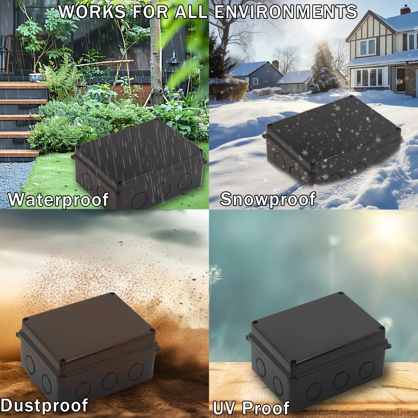 جعبه تقسیم، جعبه های برق سوراخ دار رزرو شده ضد آب IP65 پلاستیک ABS محفظه سیم برق جعبه پروژه مشکی 150x150x70 میلی متر (5.9 x 5.9 x 2.8 اینچ)