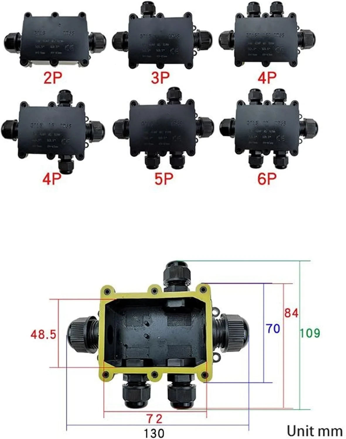 جعبه اتصال بیرونی، 1 عدد جعبه اتصال، جعبه اتصال الکتریکی پلاستیکی چند راهه بیرونی ضد آب IP68، محافظ اتصال دهنده سیم کابل (رنگ: 5)