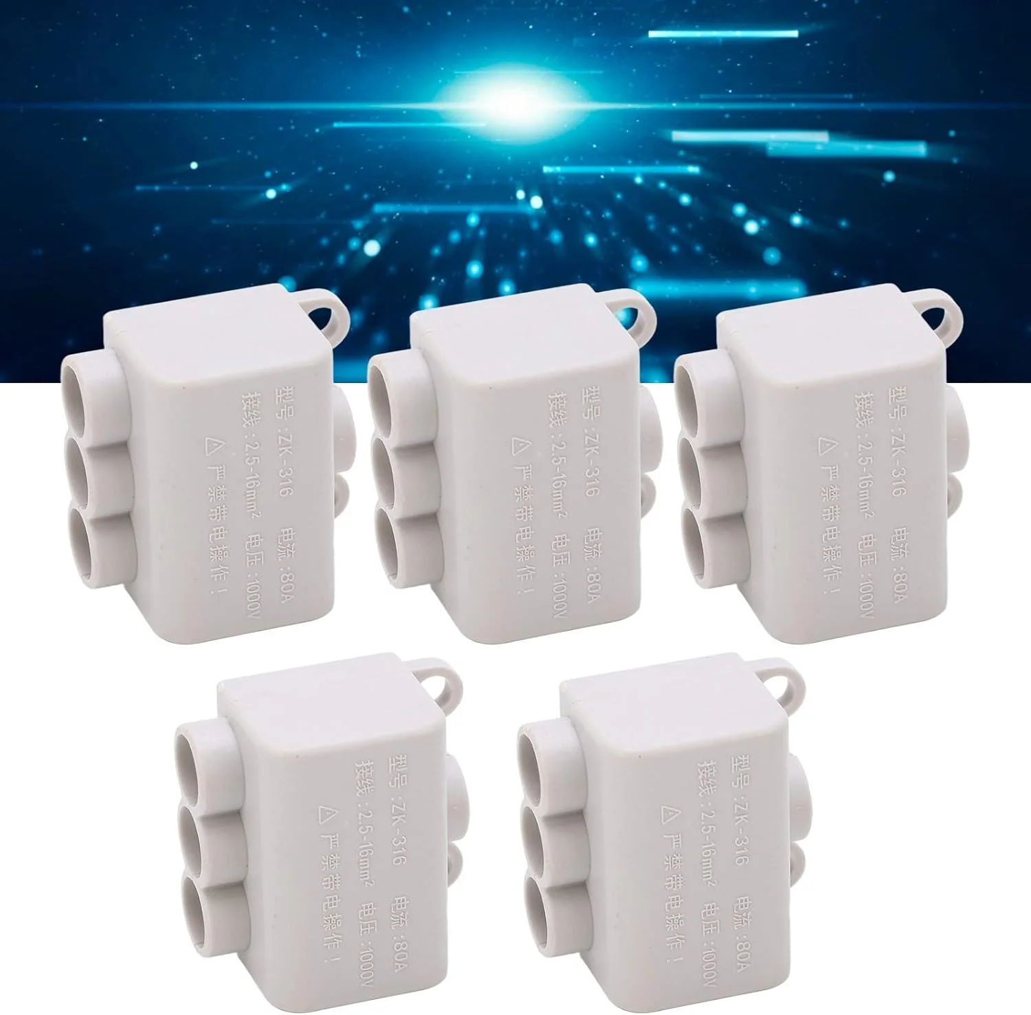 جعبه اتصال سیم برق ضد حریق بلوک ترمینال سریع برنجی با پیچ دوتایی 5 عددی 80 آمپر 1 به 2 برای آمپرمتر چراغ سقفی