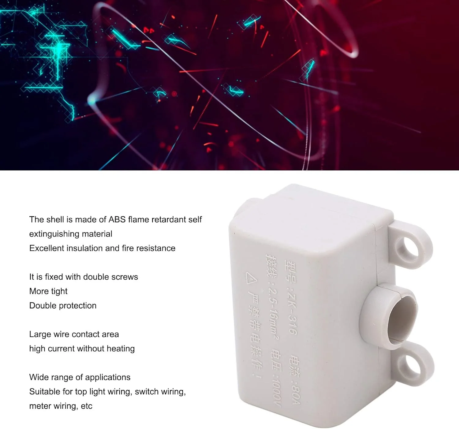 جعبه اتصال سیم برق ضد حریق بلوک ترمینال سریع برنجی با پیچ دوتایی 5 عددی 80 آمپر 1 به 2 برای آمپرمتر چراغ سقفی
