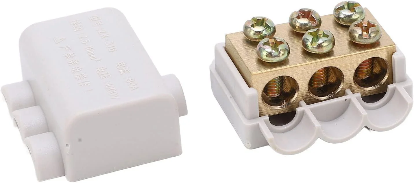 جعبه اتصال سیم برق ضد حریق بلوک ترمینال سریع برنجی با پیچ دوتایی 5 عددی 80 آمپر 1 به 2 برای آمپرمتر چراغ سقفی