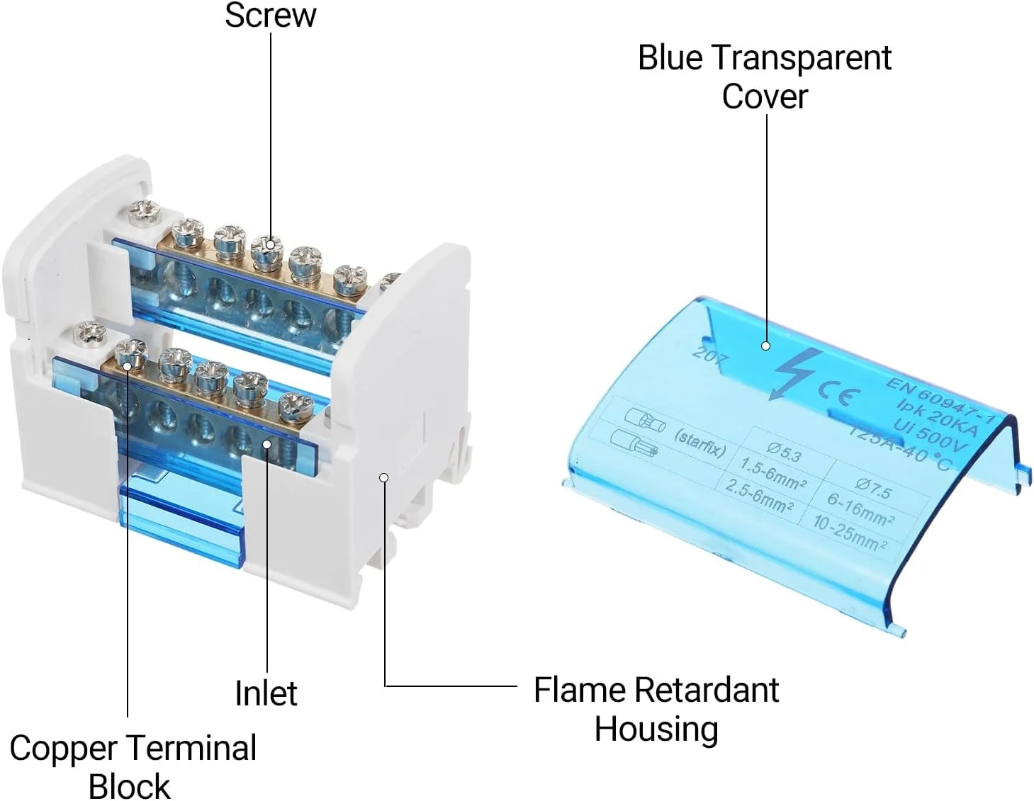 جعبه اتصال بلوک ترمینال Joleritc، جعبه اتصال تک فاز دو سطحی 207، جعبه توزیع ترمینال ریلی Din با جعبه محافظ توزیع پوشش شفاف